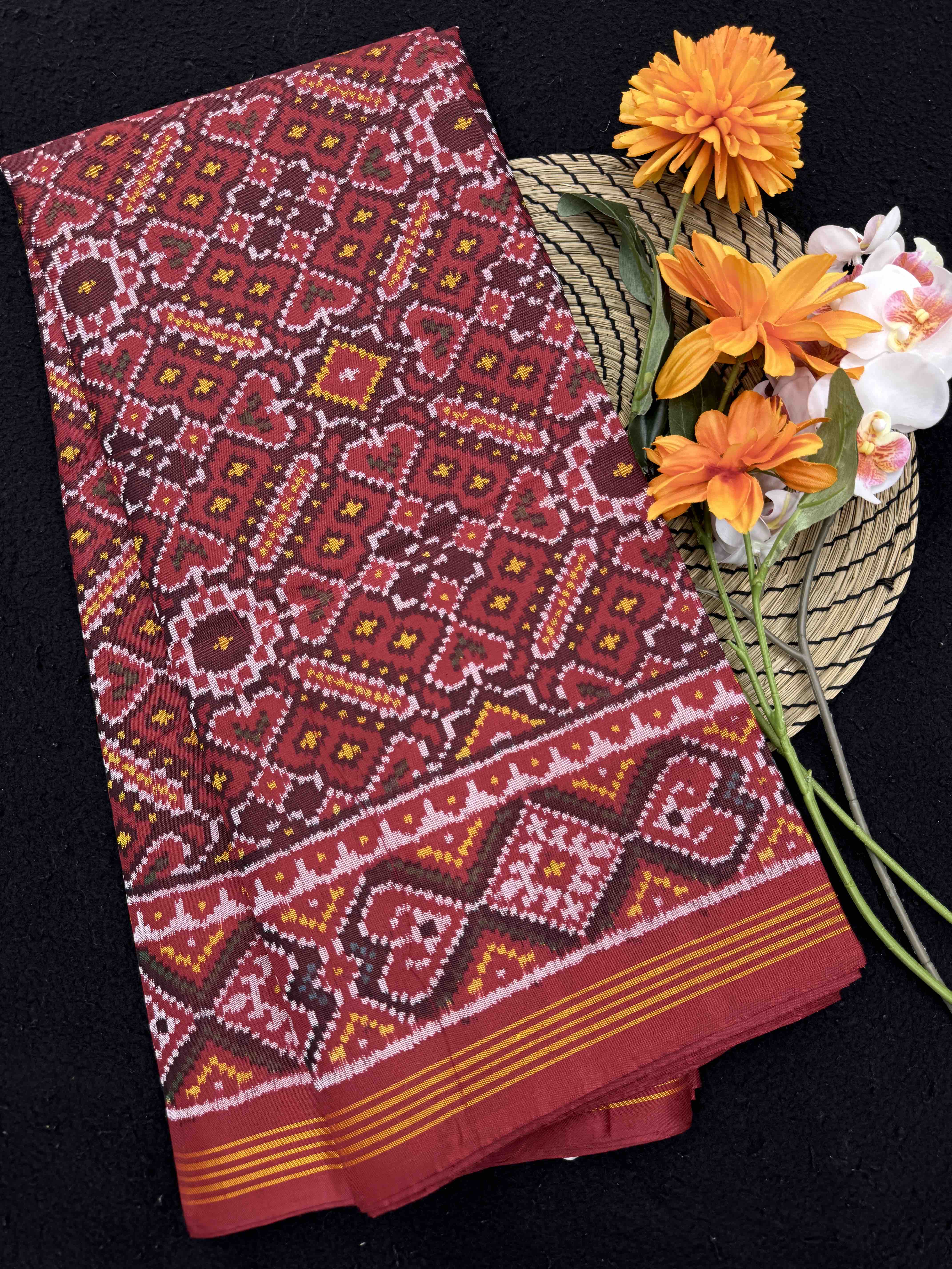 Red Manekchowk Single Ikat Patan Patola Saree