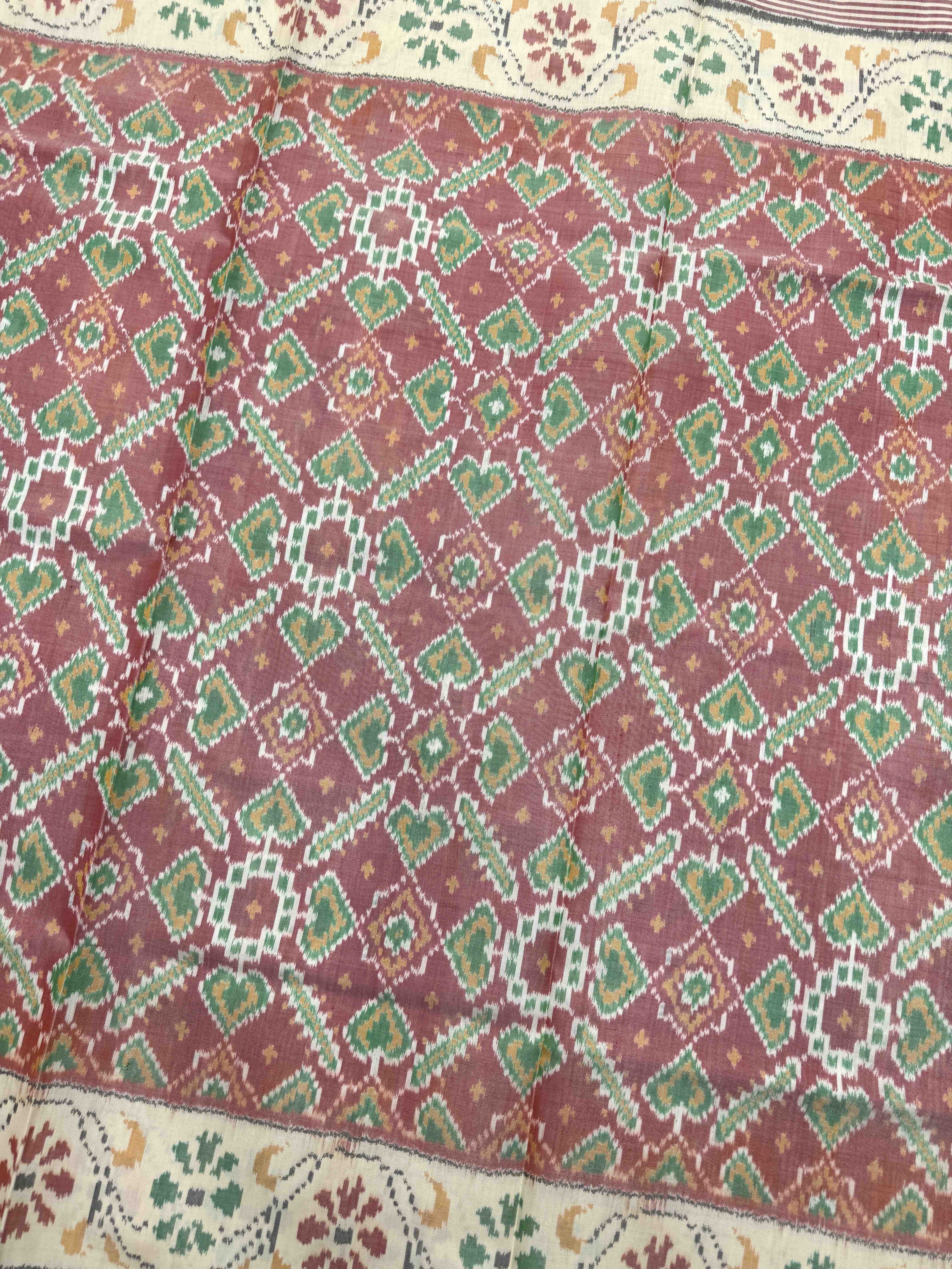 Off White & Rust Manekchowk Single Ikat Patan Patola Saree