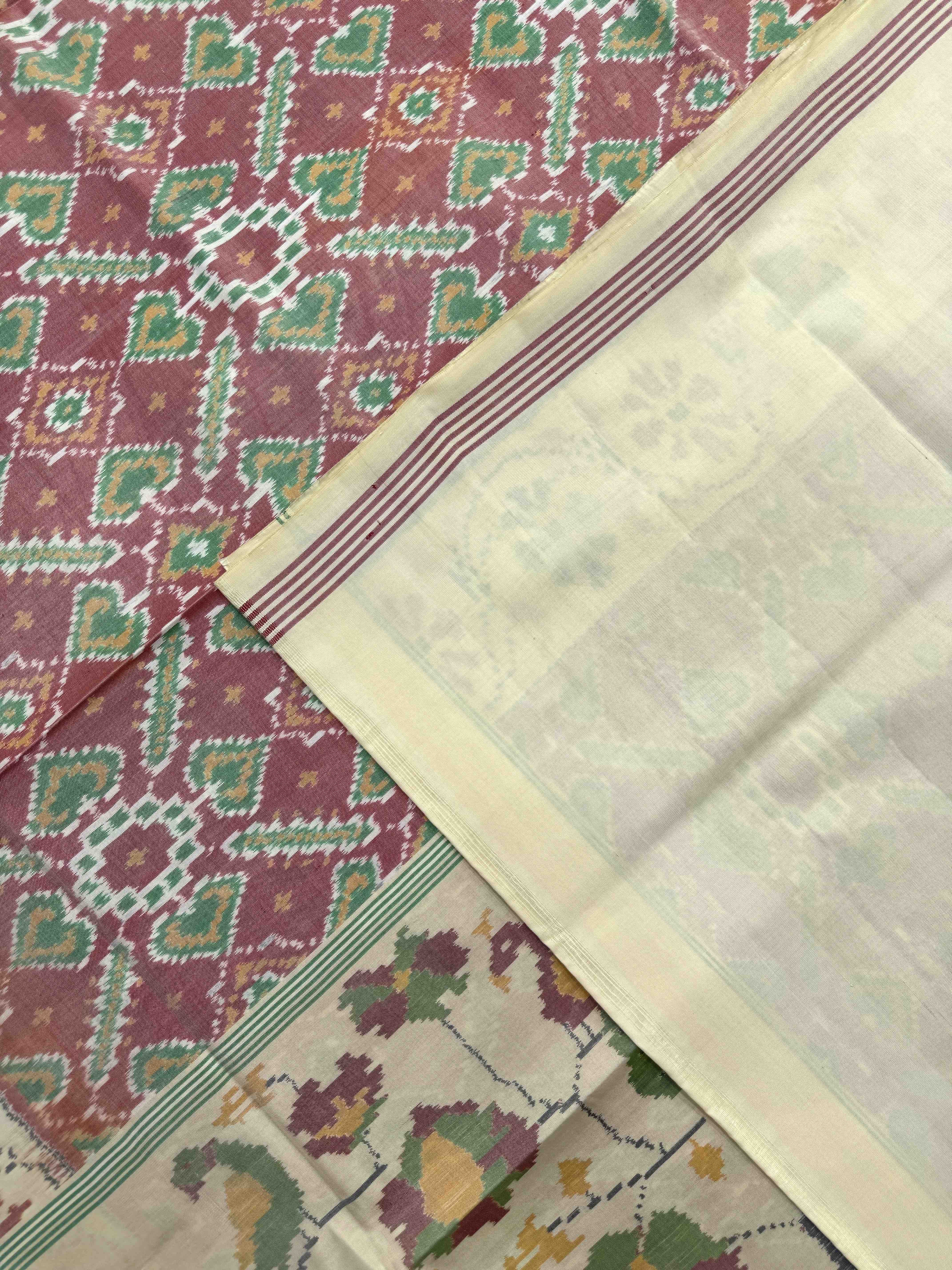 Off White & Rust Manekchowk Single Ikat Patan Patola Saree