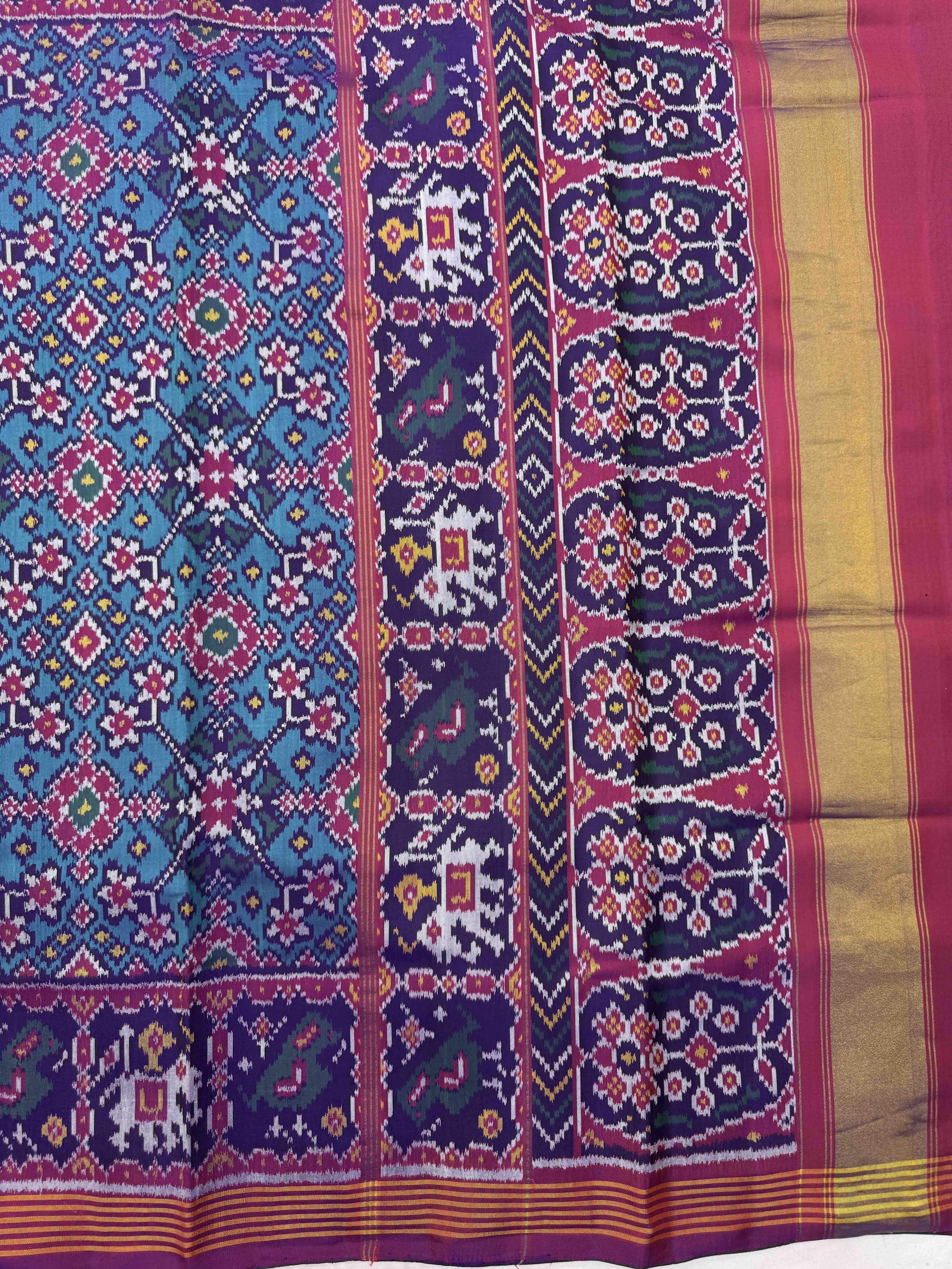 Purple & Turquoise Navratan Single Ikat Patan Patola Saree