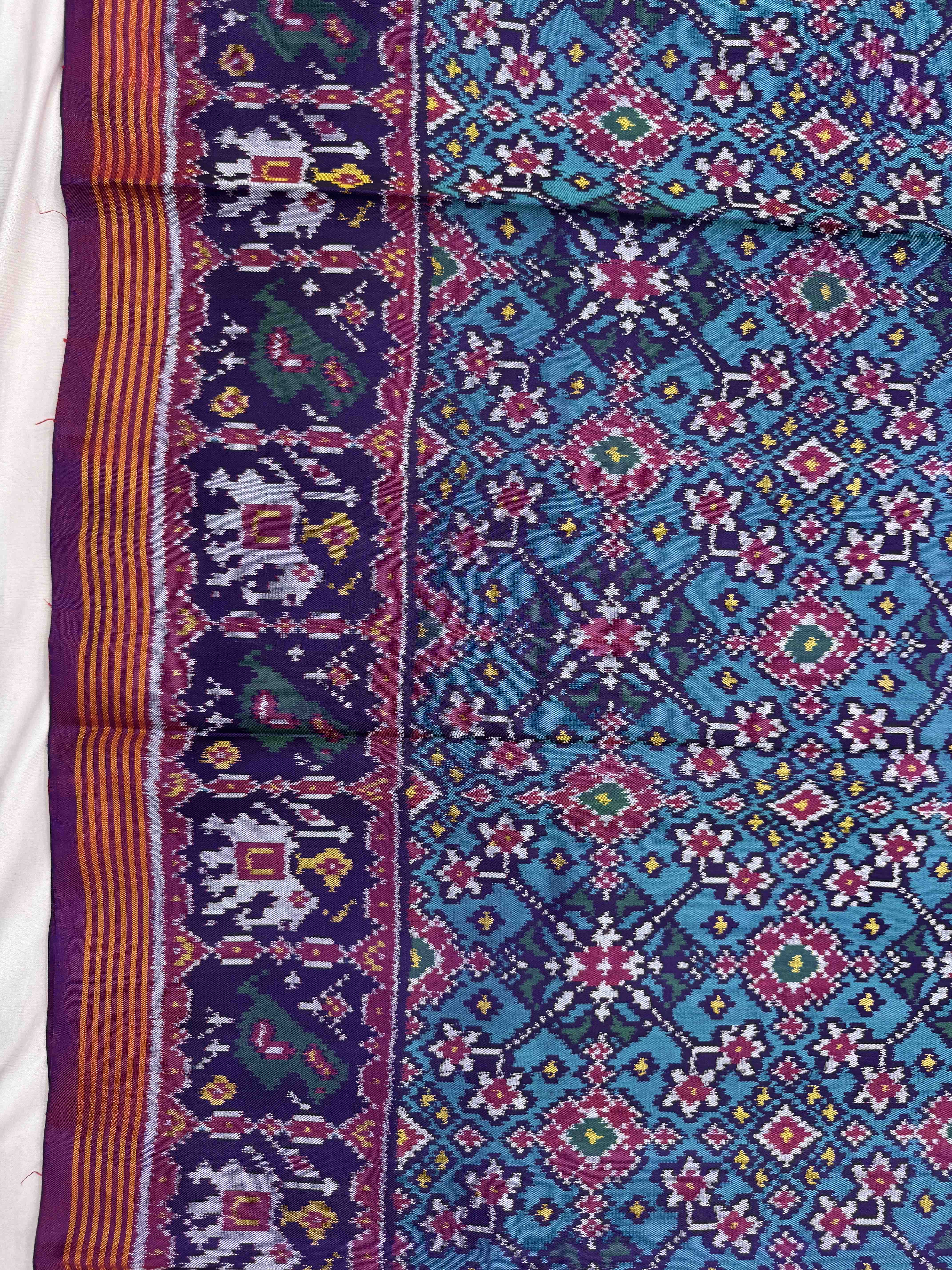 Purple & Turquoise Navratan Single Ikat Patan Patola Saree