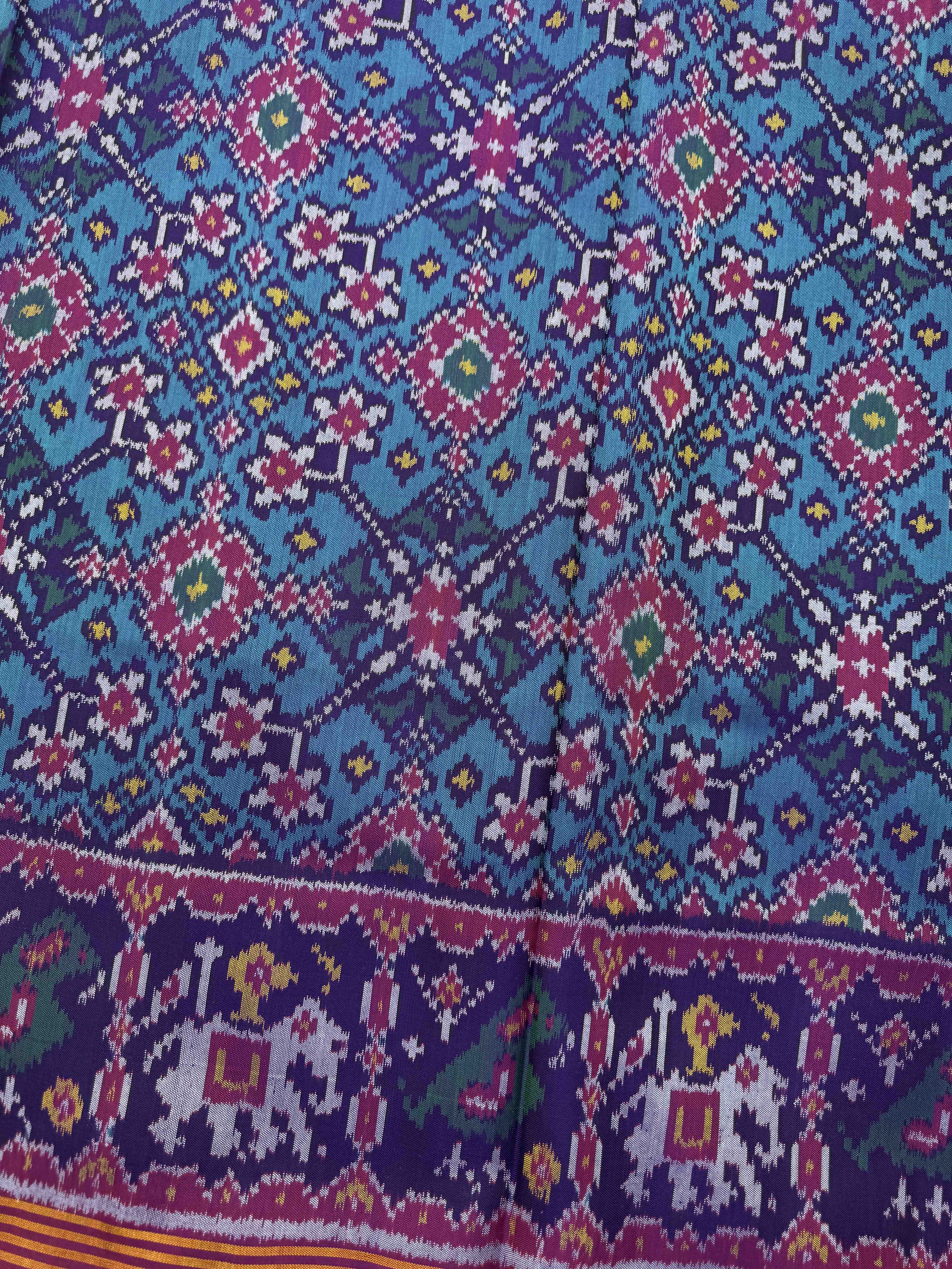 Purple & Turquoise Navratan Single Ikat Patan Patola Saree