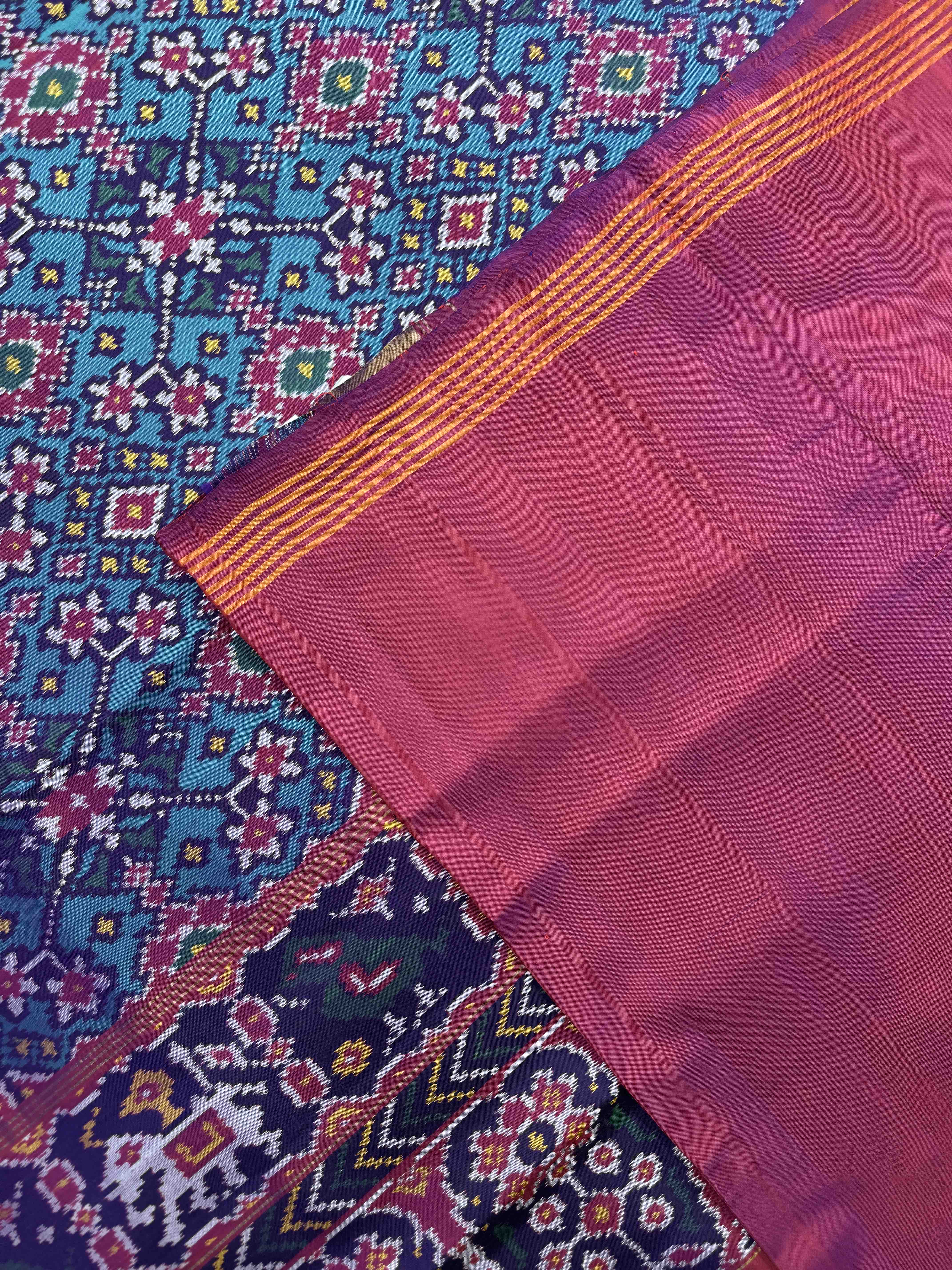 Purple & Turquoise Navratan Single Ikat Patan Patola Saree