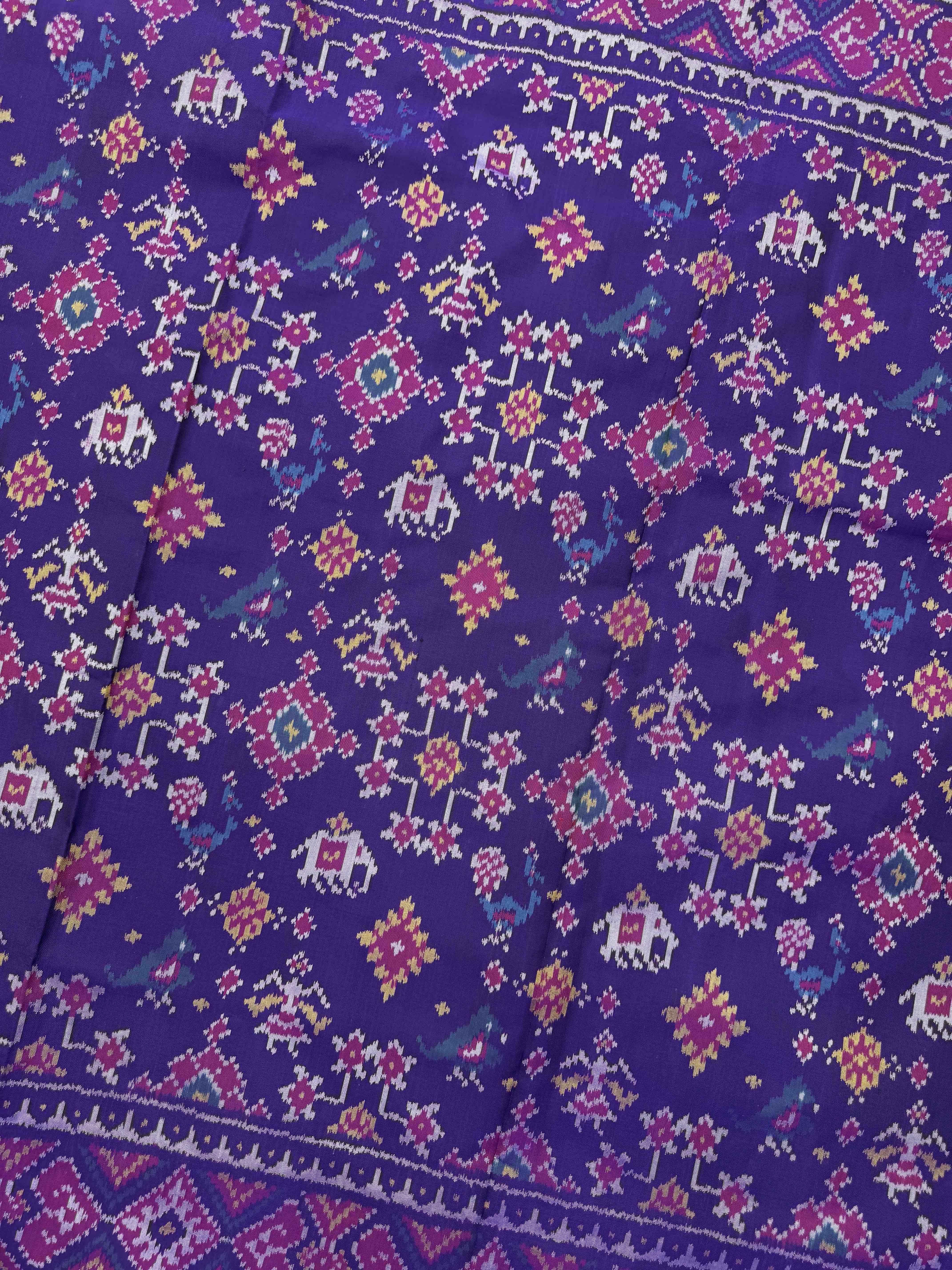 Purple Navratan & Narikunj Single Ikat Patan Patola Saree