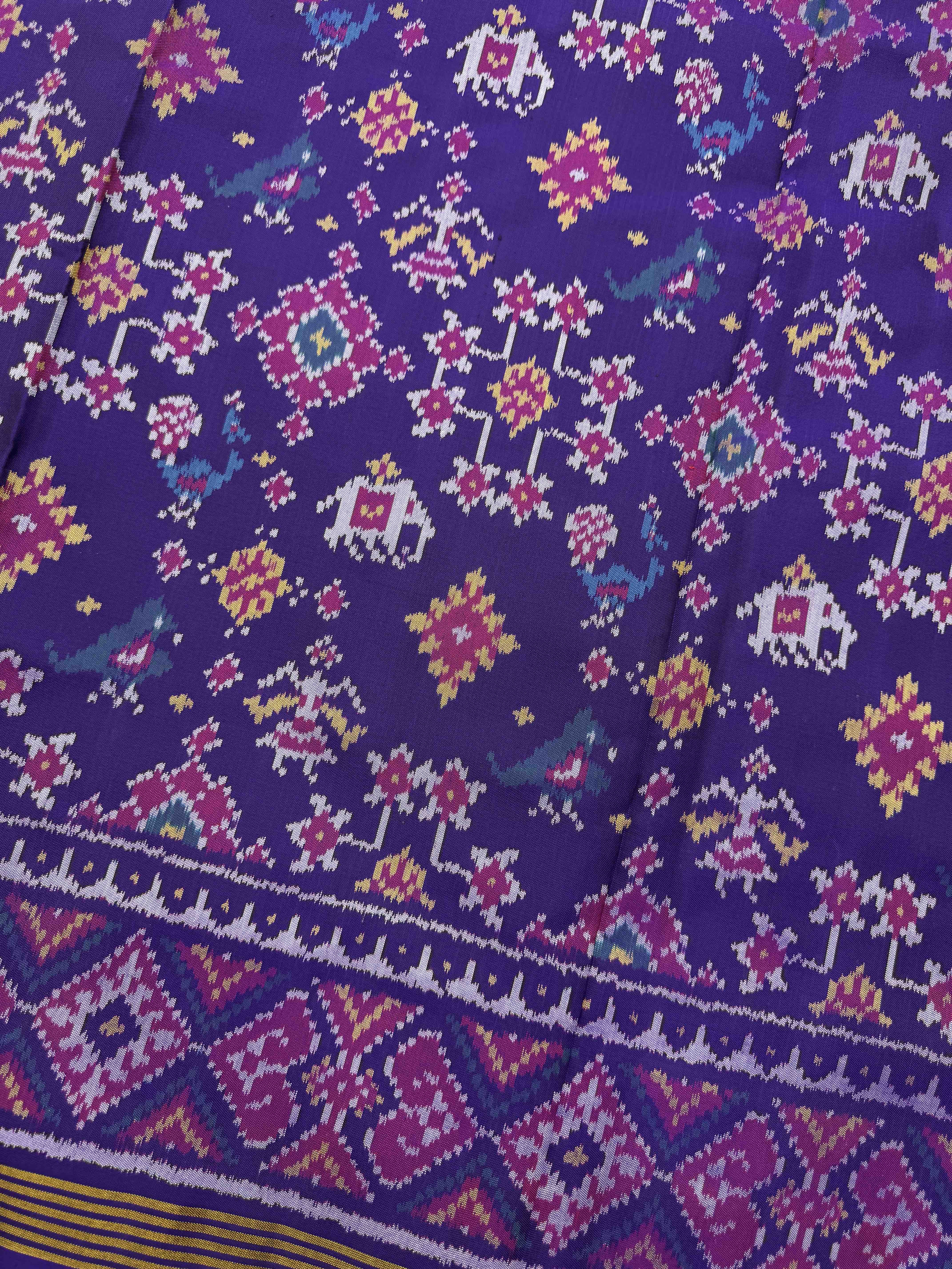 Purple Navratan & Narikunj Single Ikat Patan Patola Saree