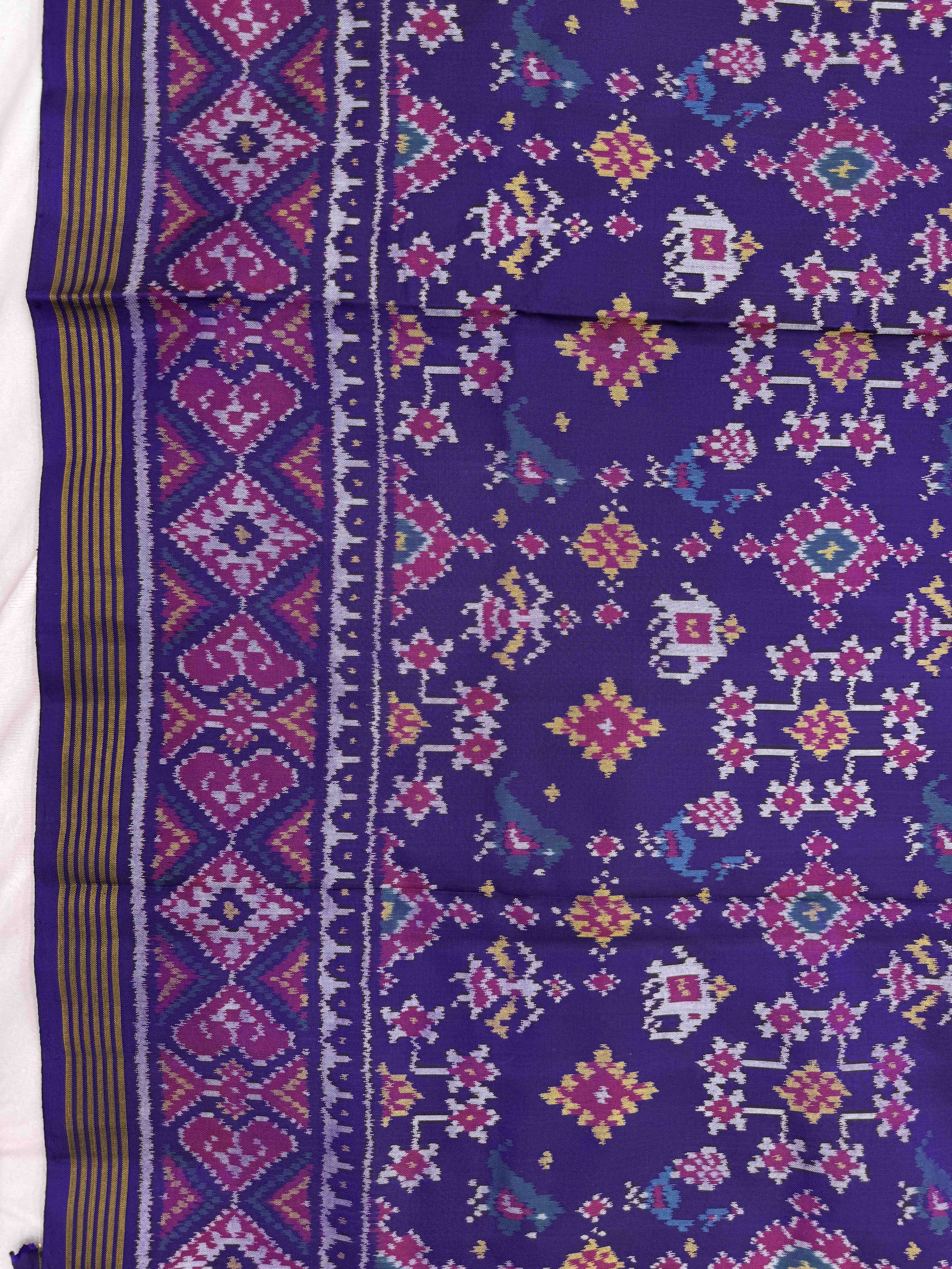 Purple Navratan & Narikunj Single Ikat Patan Patola Saree