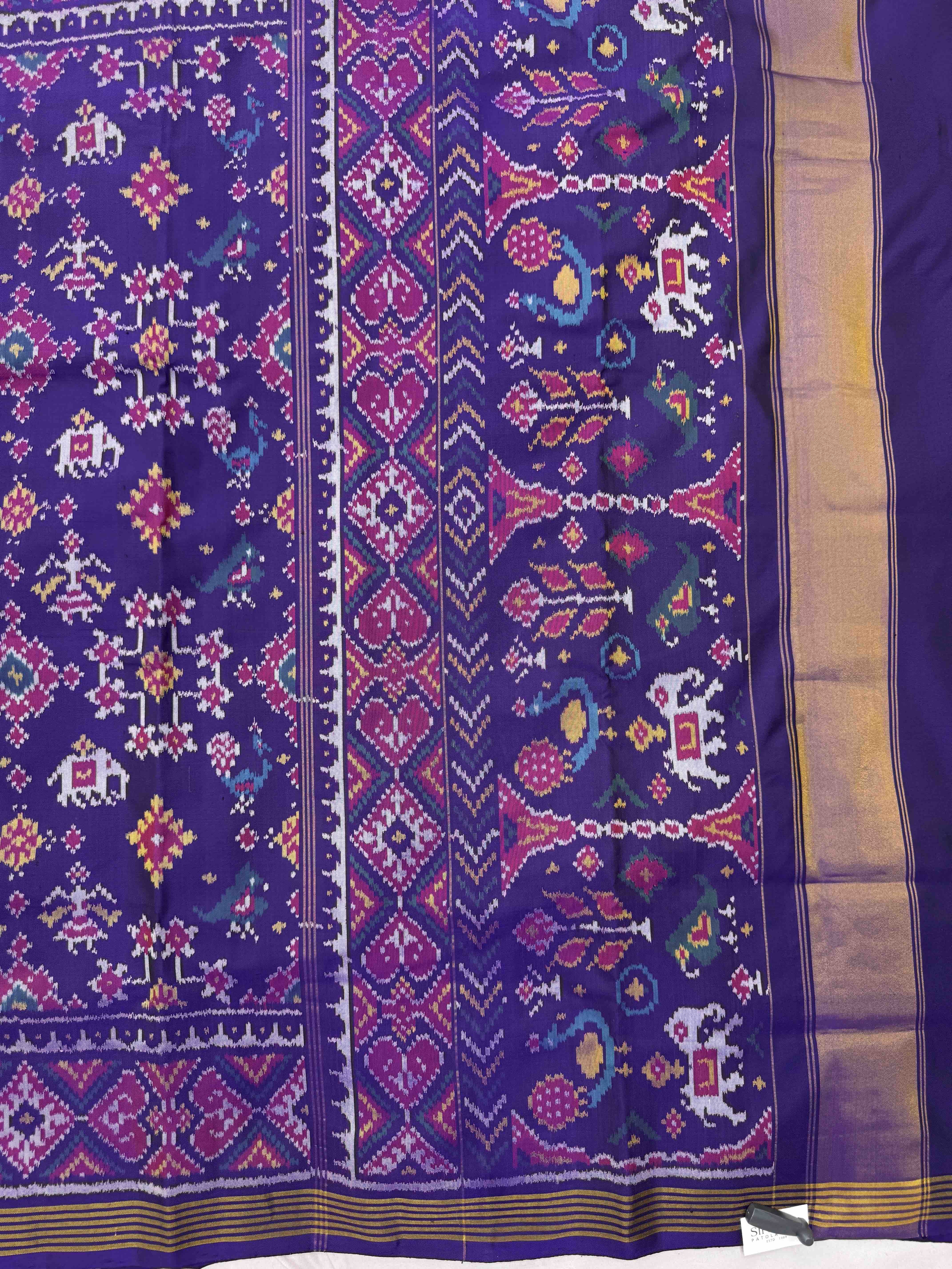 Purple Navratan & Narikunj Single Ikat Patan Patola Saree