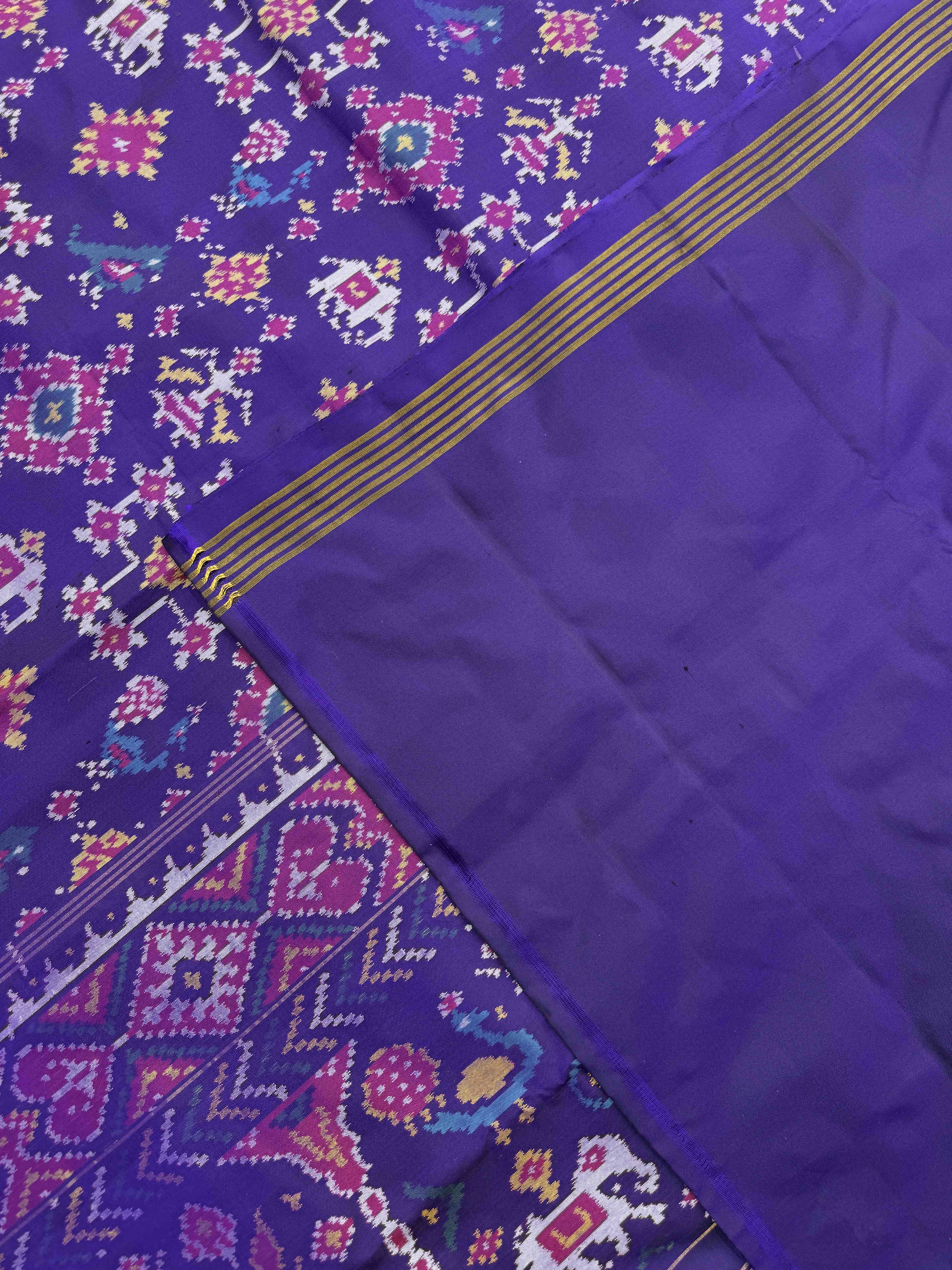 Purple Navratan & Narikunj Single Ikat Patan Patola Saree