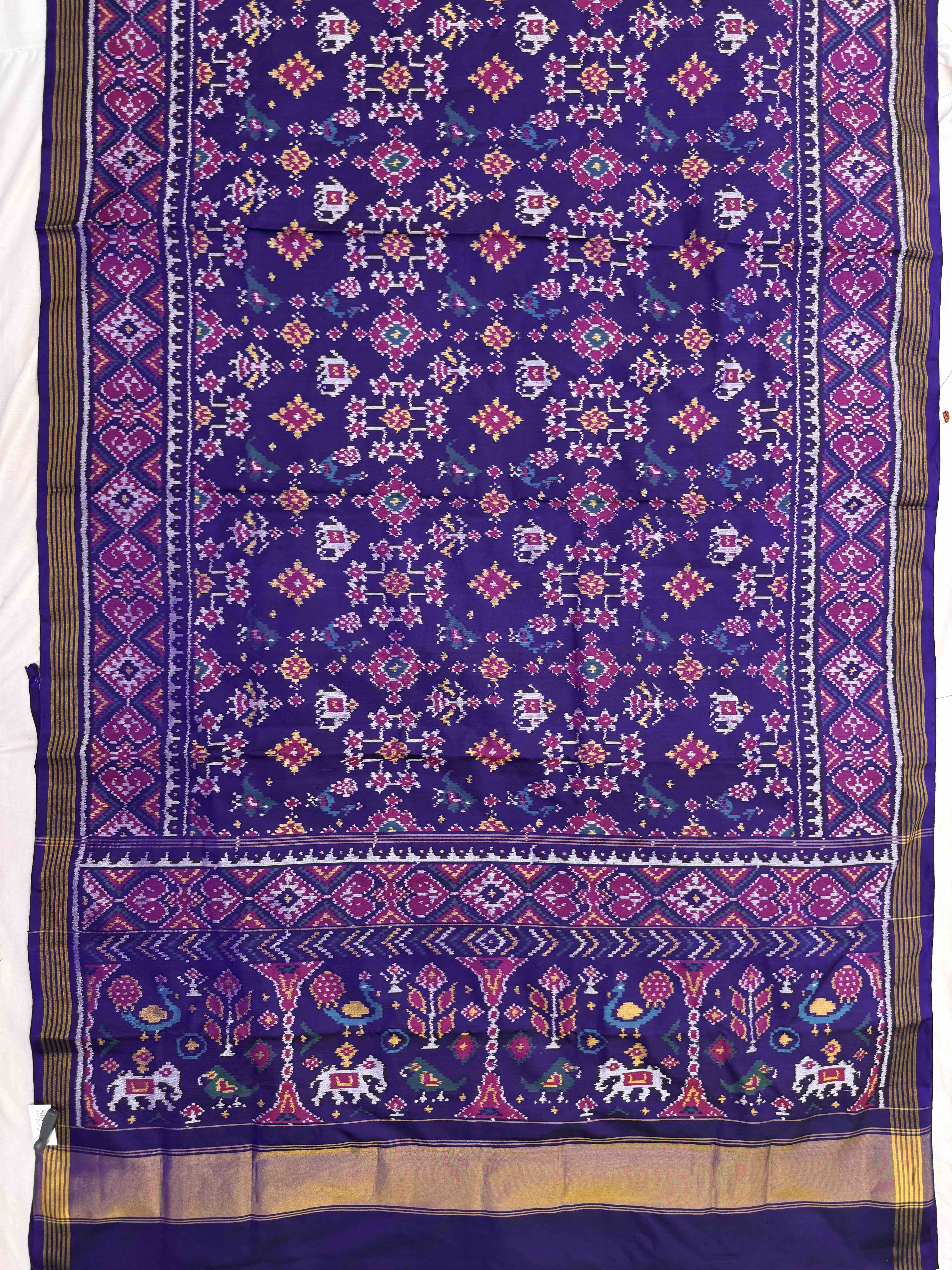 Purple Navratan & Narikunj Single Ikat Patan Patola Saree