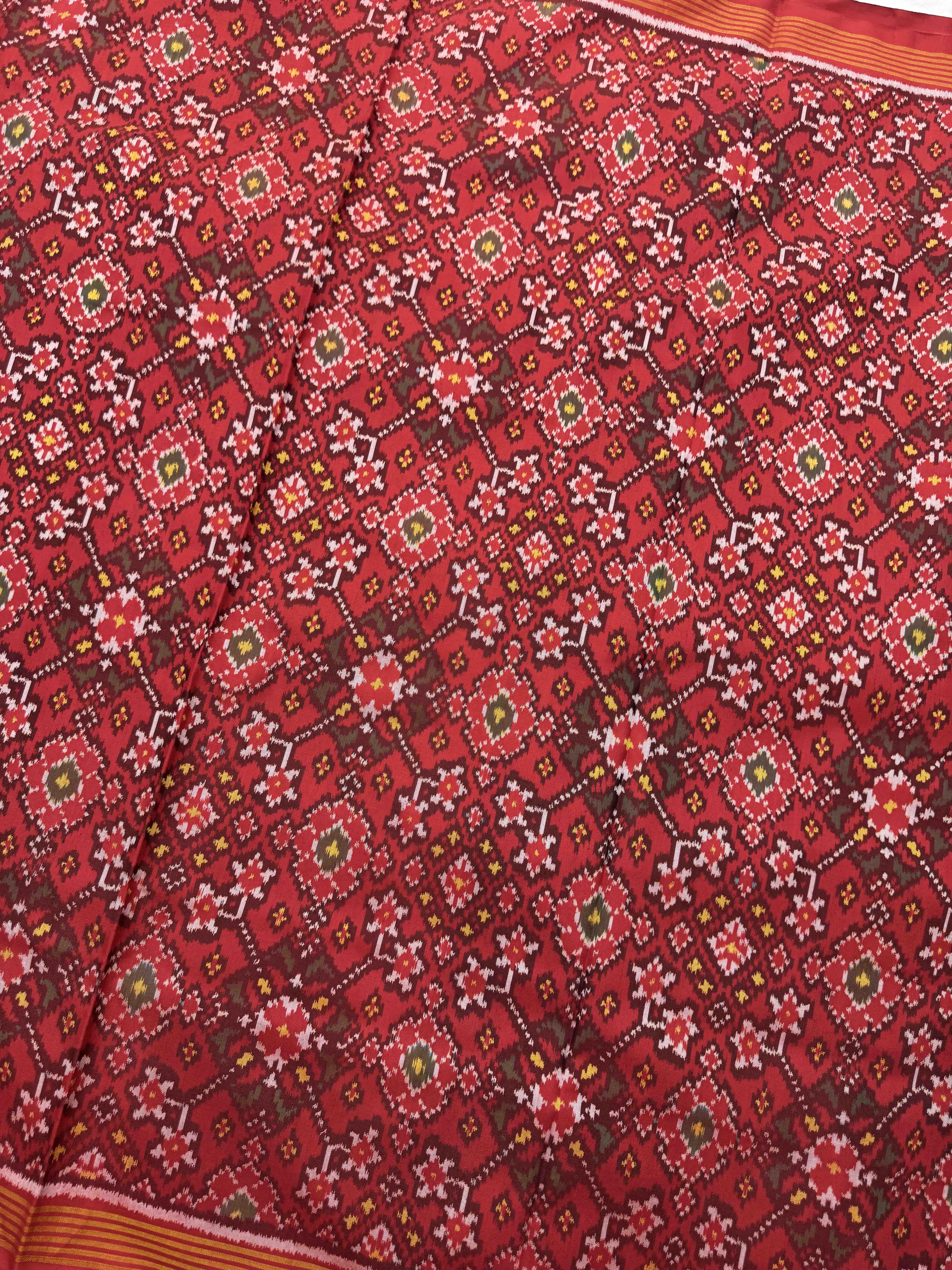 Red Navratan Single Ikat Patan Patola Saree