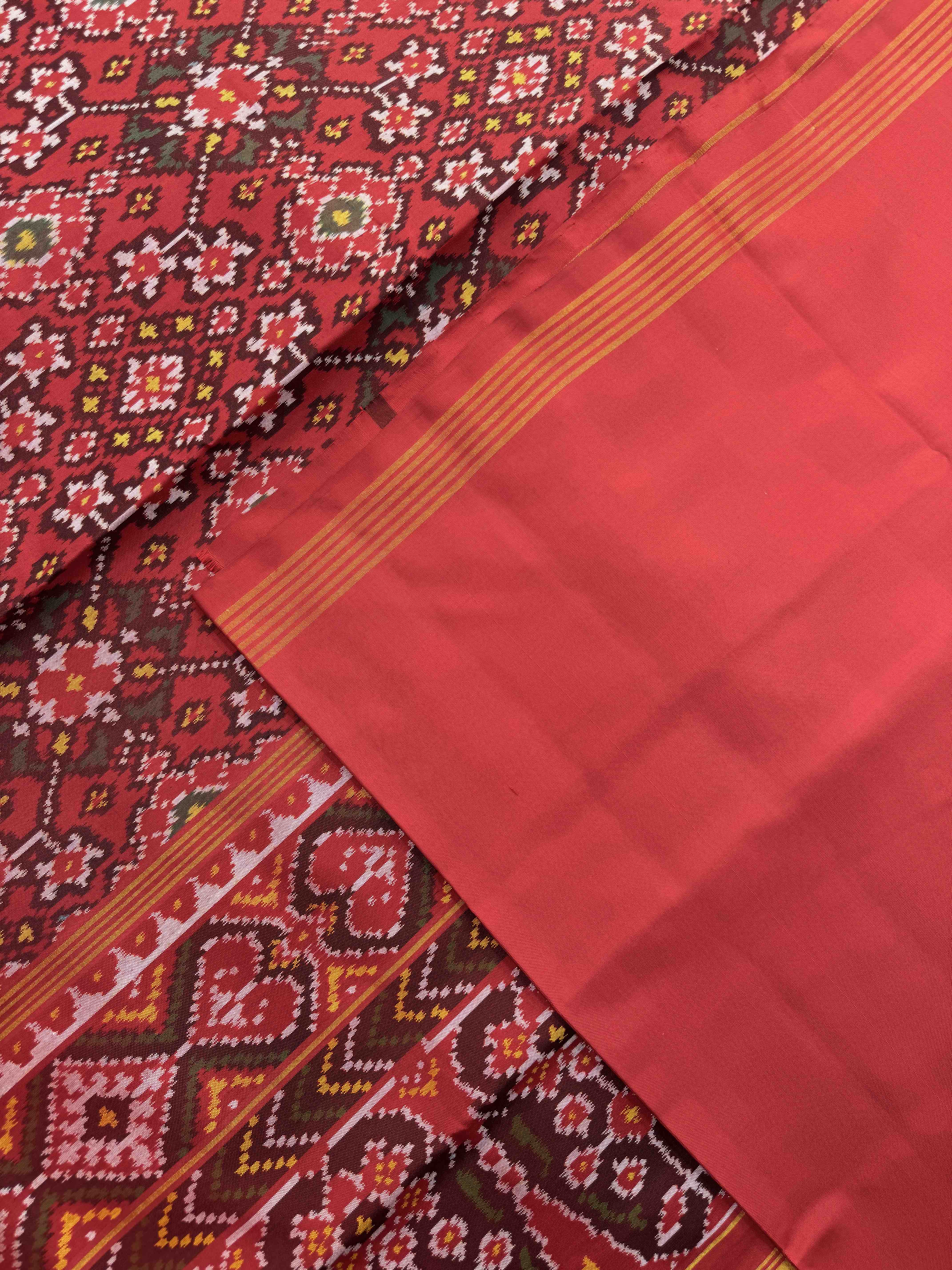 Red Navratan Single Ikat Patan Patola Saree
