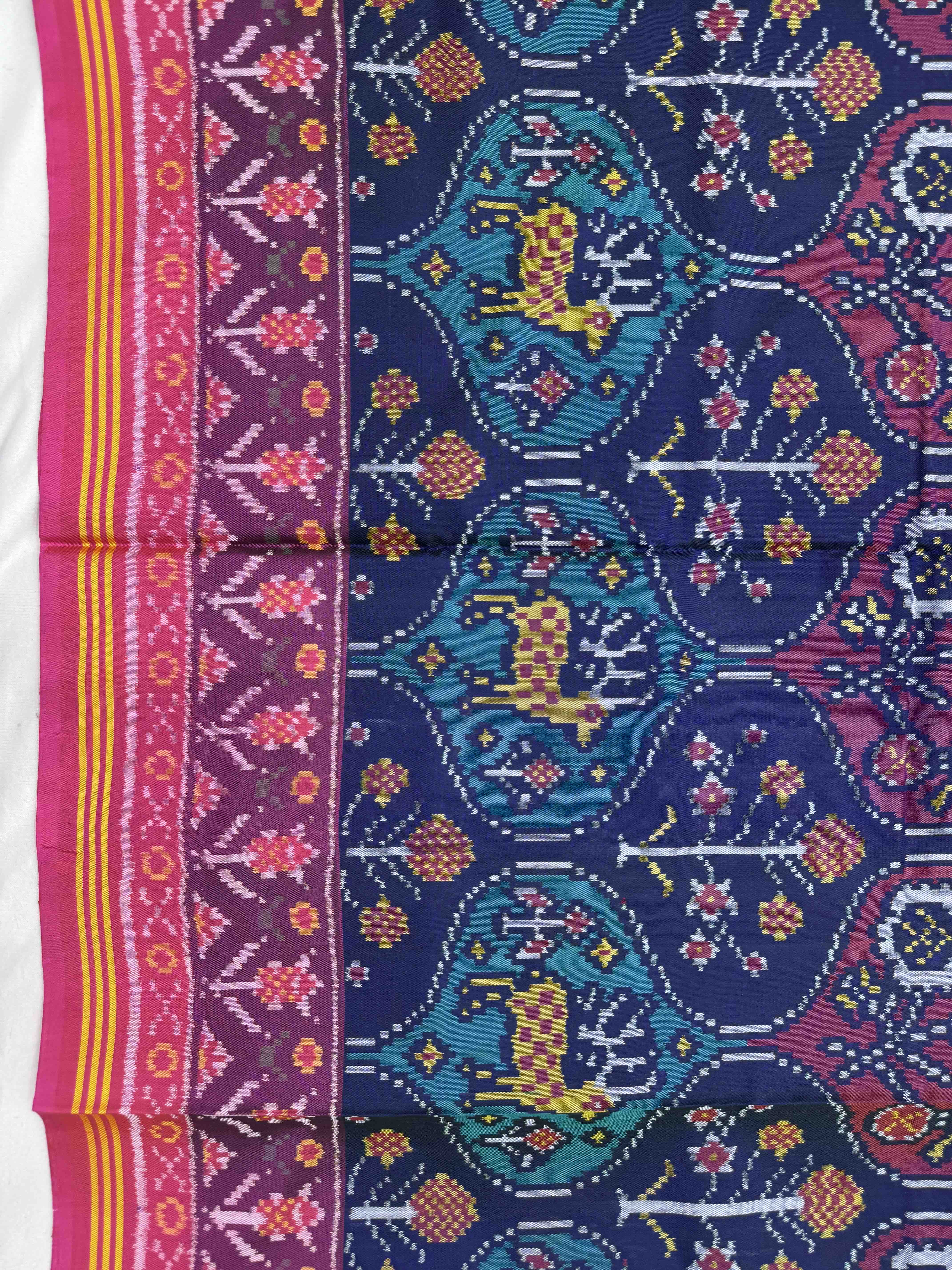 Pink & Multicolor Matka Deer Flower Figure Single Ikat Patan Patola Saree