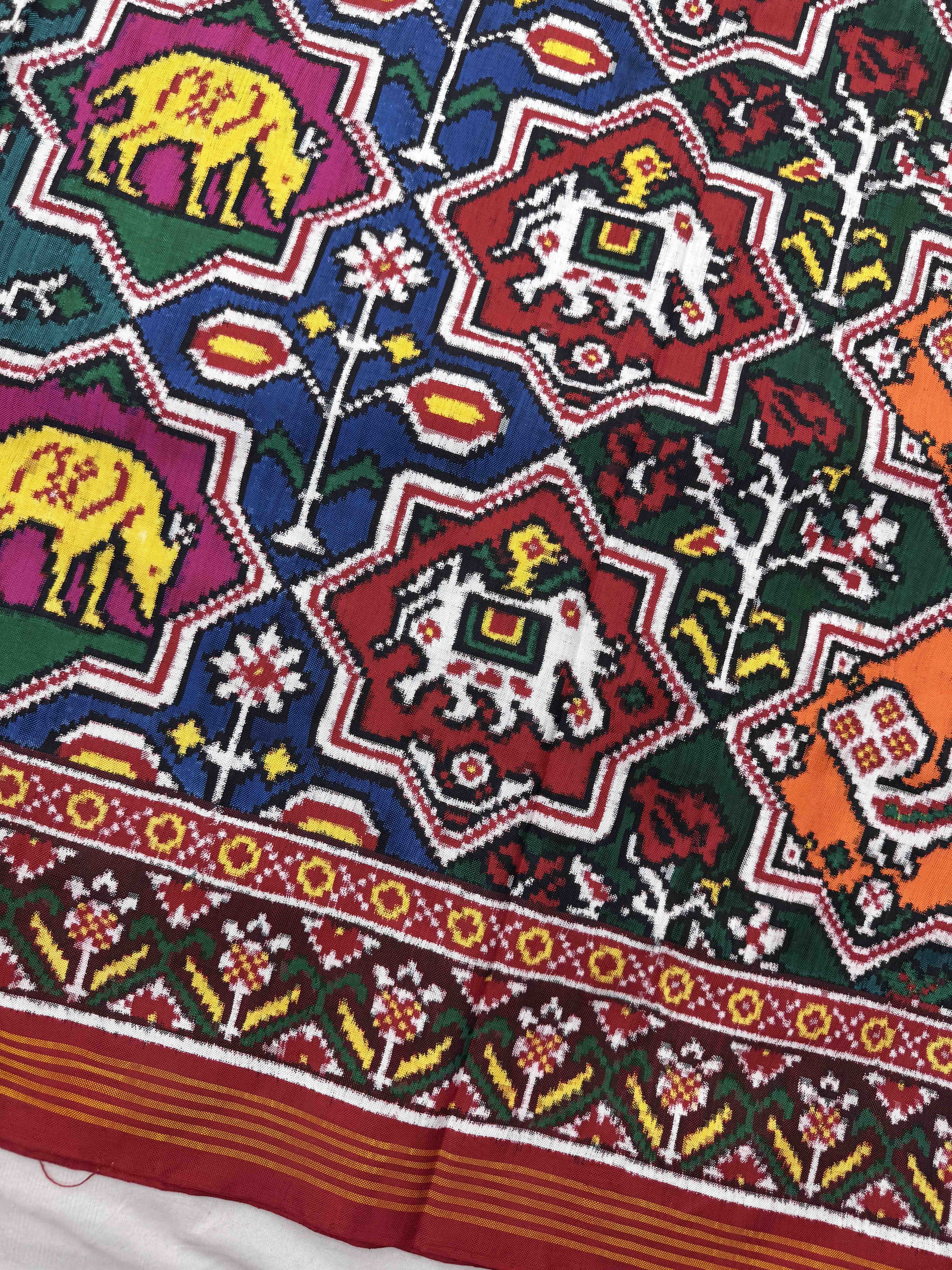 Red & Multicolor Star Narikunj Double Ikat Patan Patola Saree