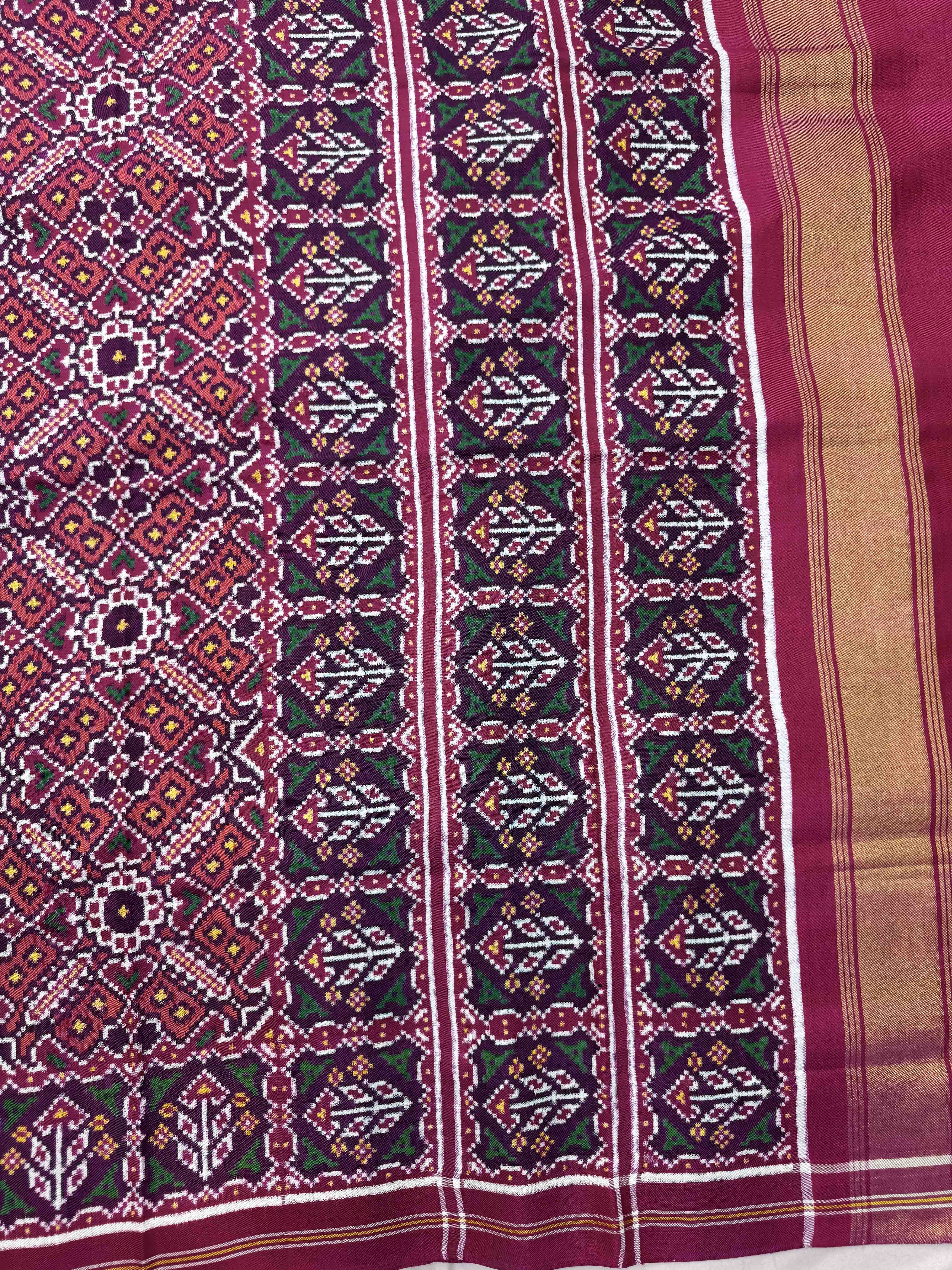 Pink & Carrot Manekchowk Double Ikat Patan Patola Saree
