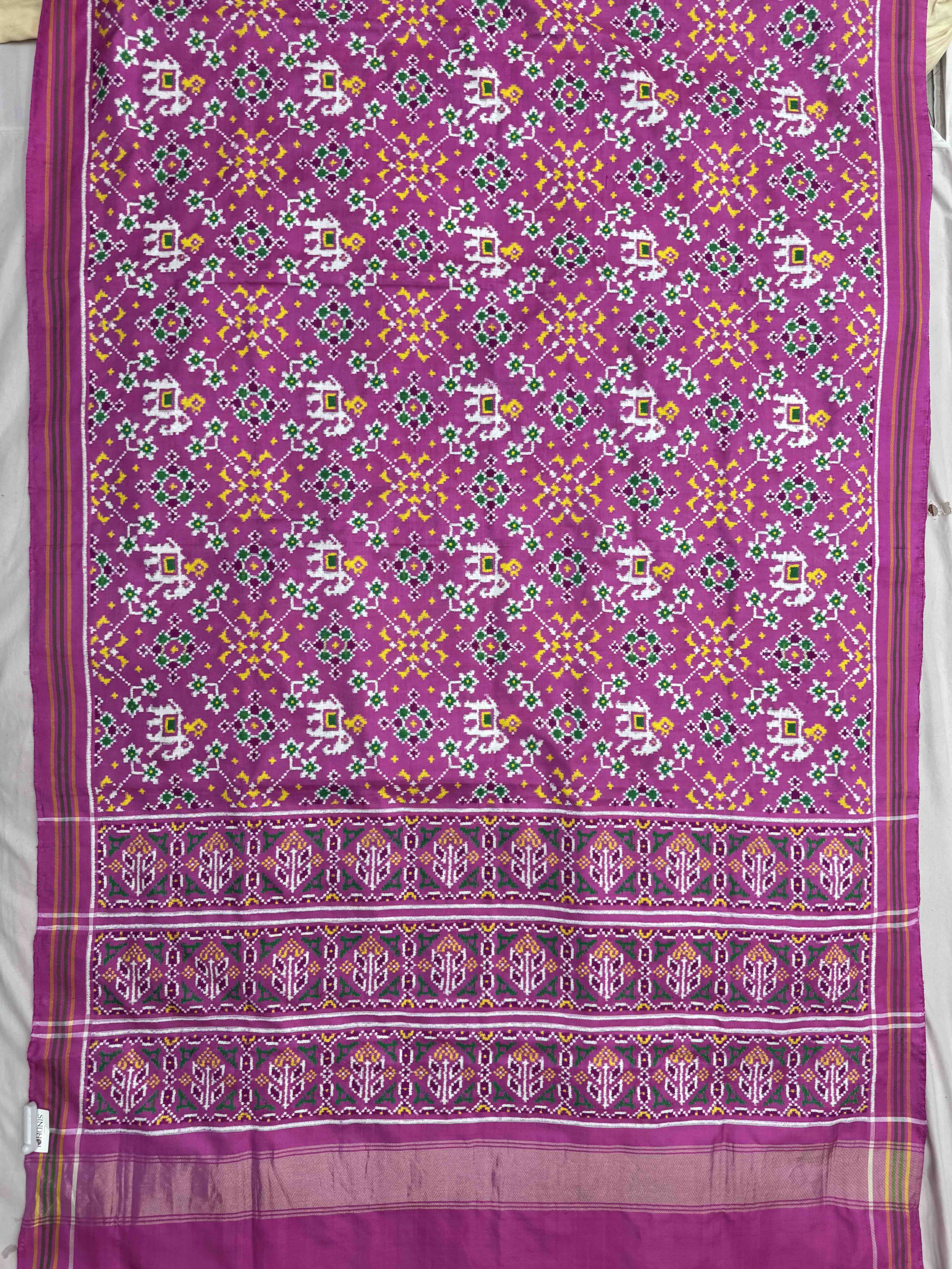 Light Pink Elephant Navratan Double Ikat Patan Patola Saree