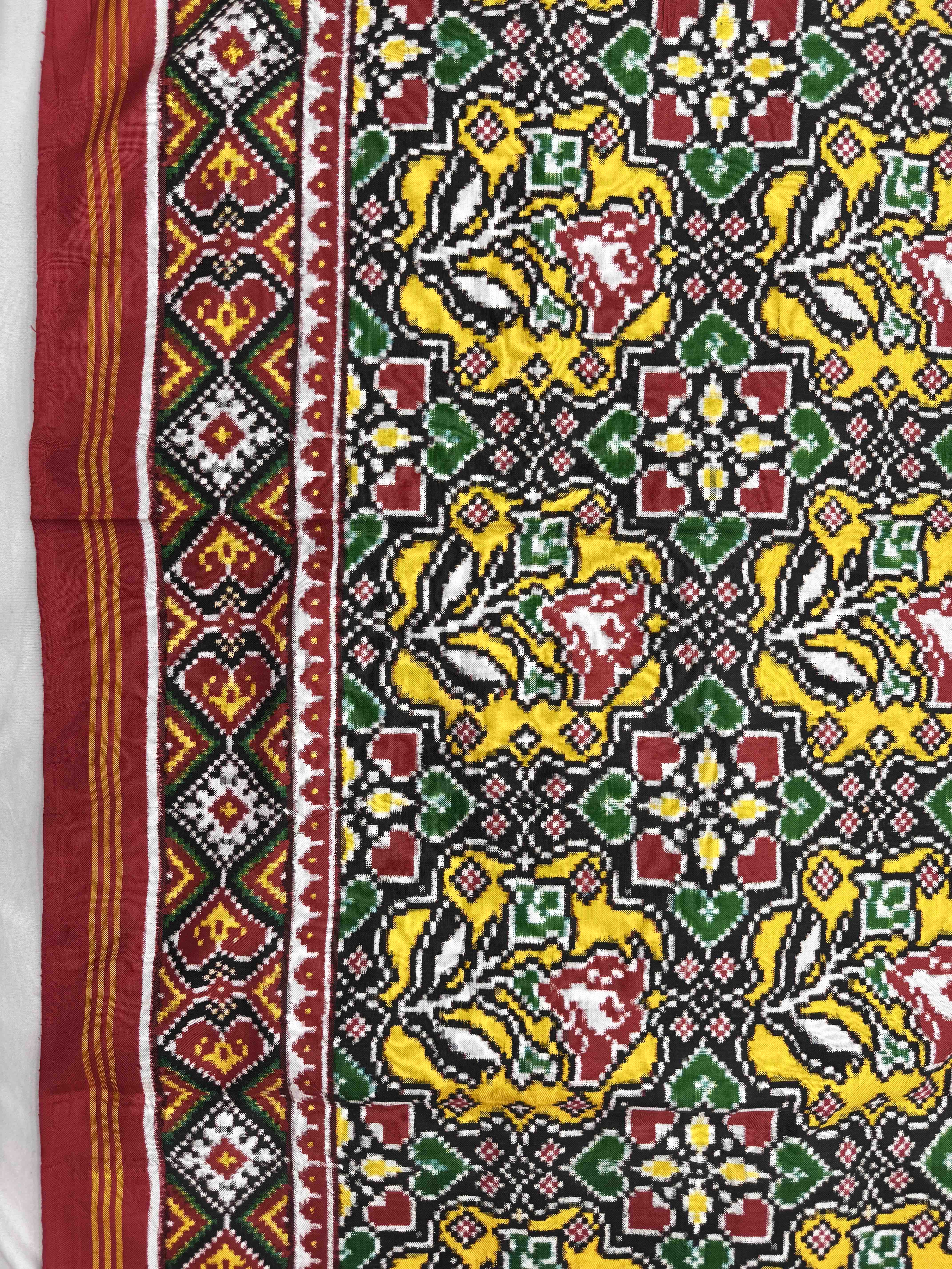 Red & Yellow Fancy Flower Double Ikat Patan Patola Saree