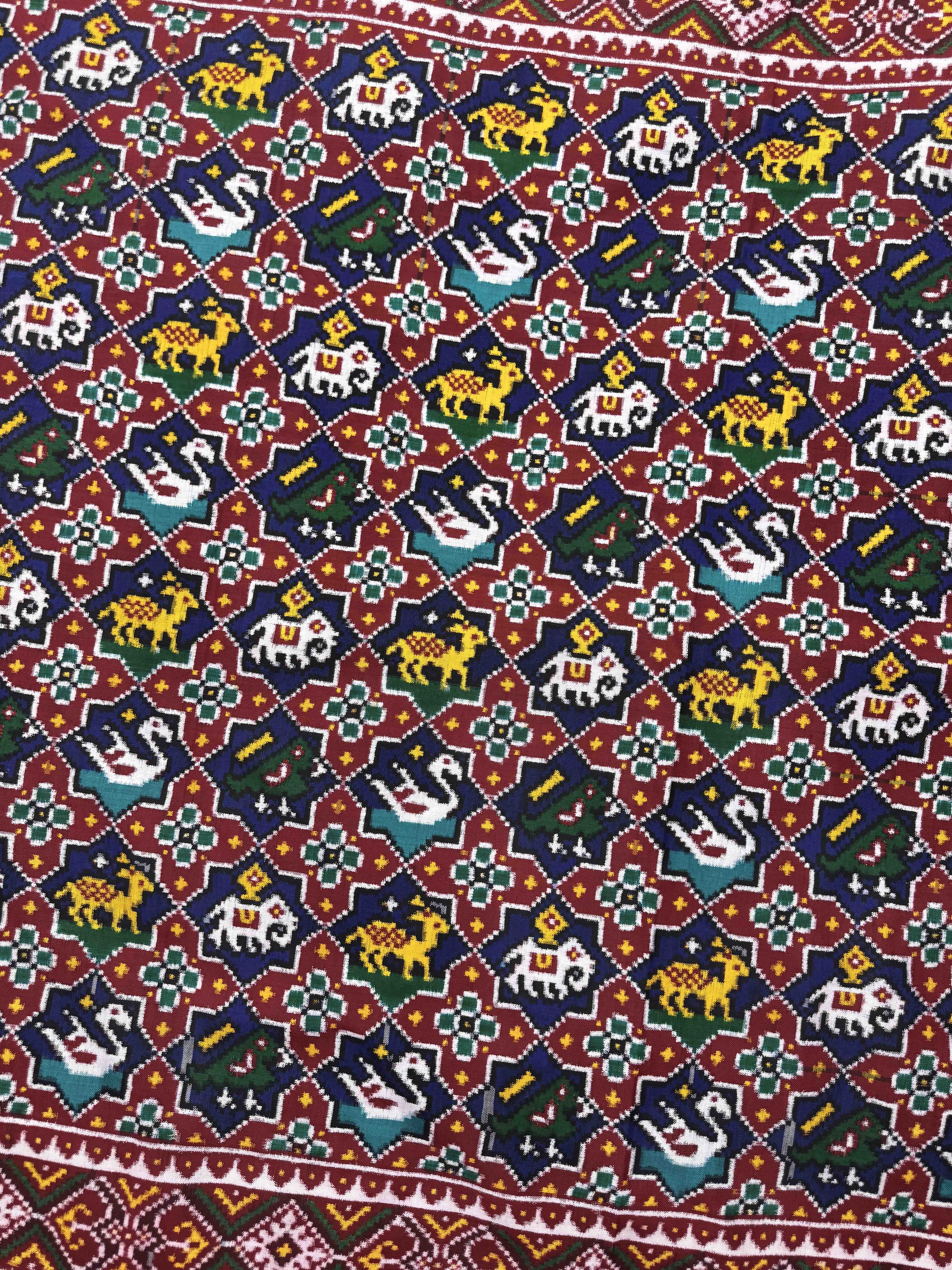 Red & Blue Small Star Narikunj Double Ikat Patan Patola Saree