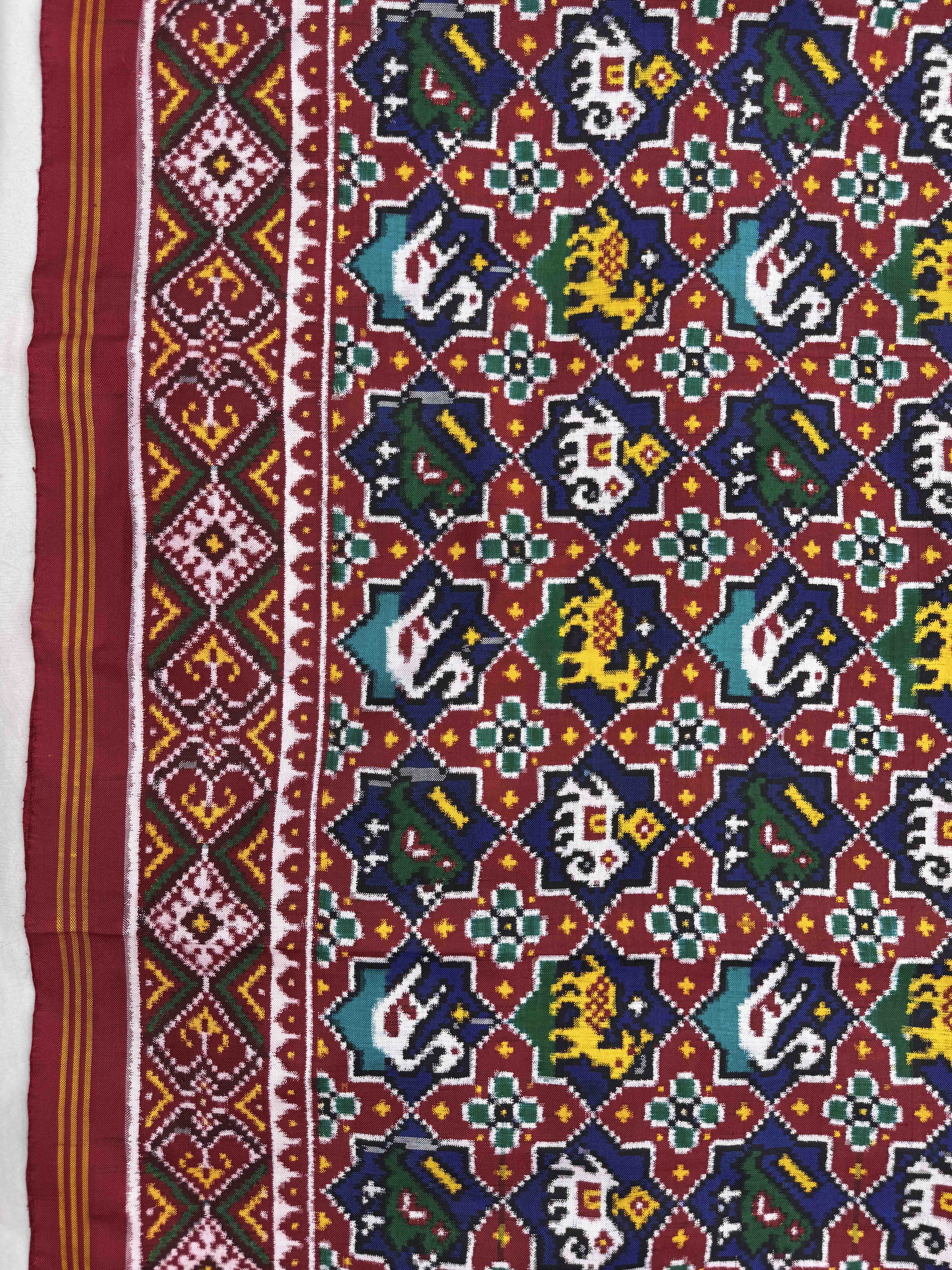 Red & Blue Small Star Narikunj Double Ikat Patan Patola Saree