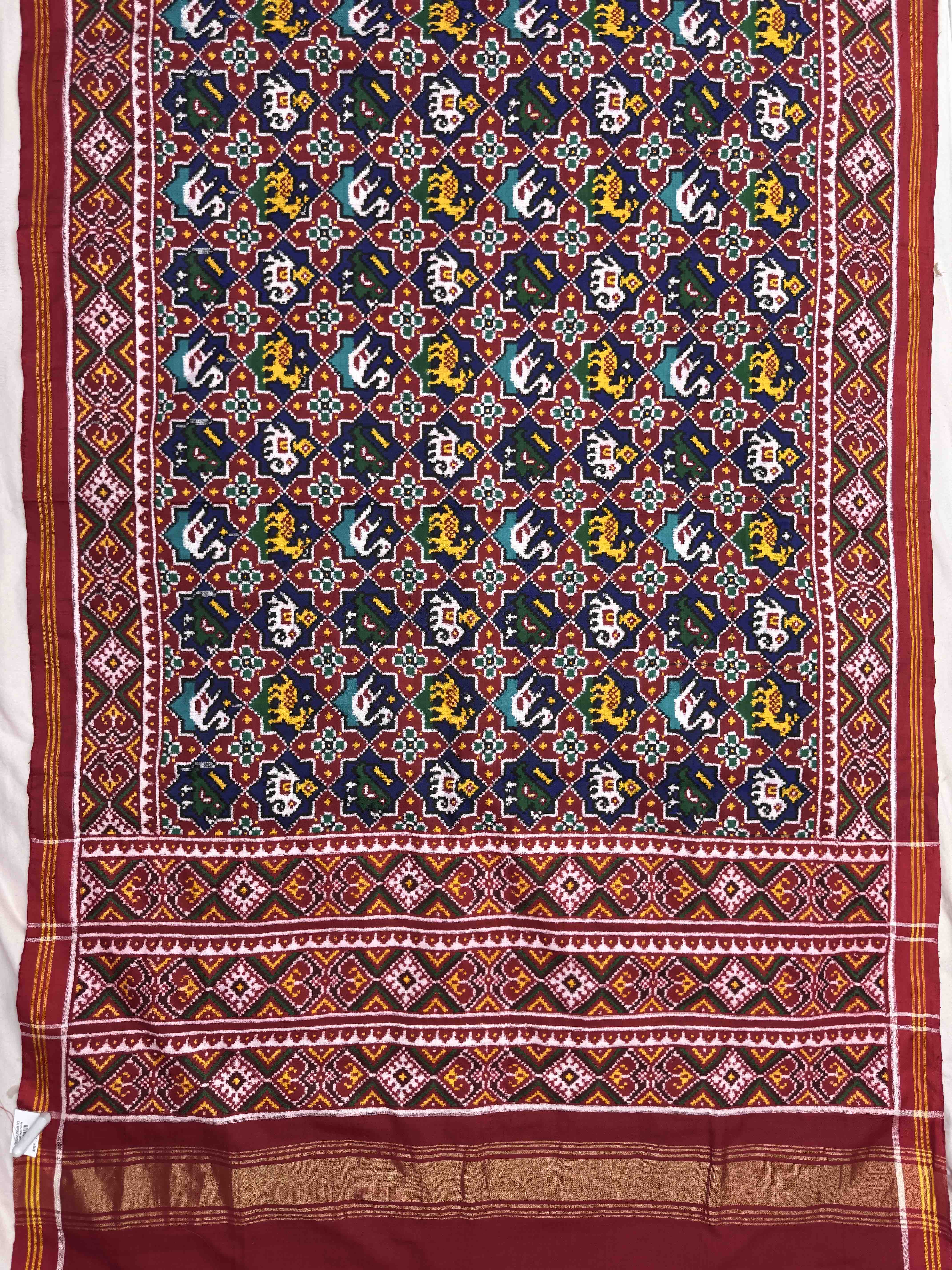 Red & Blue Small Star Narikunj Double Ikat Patan Patola Saree