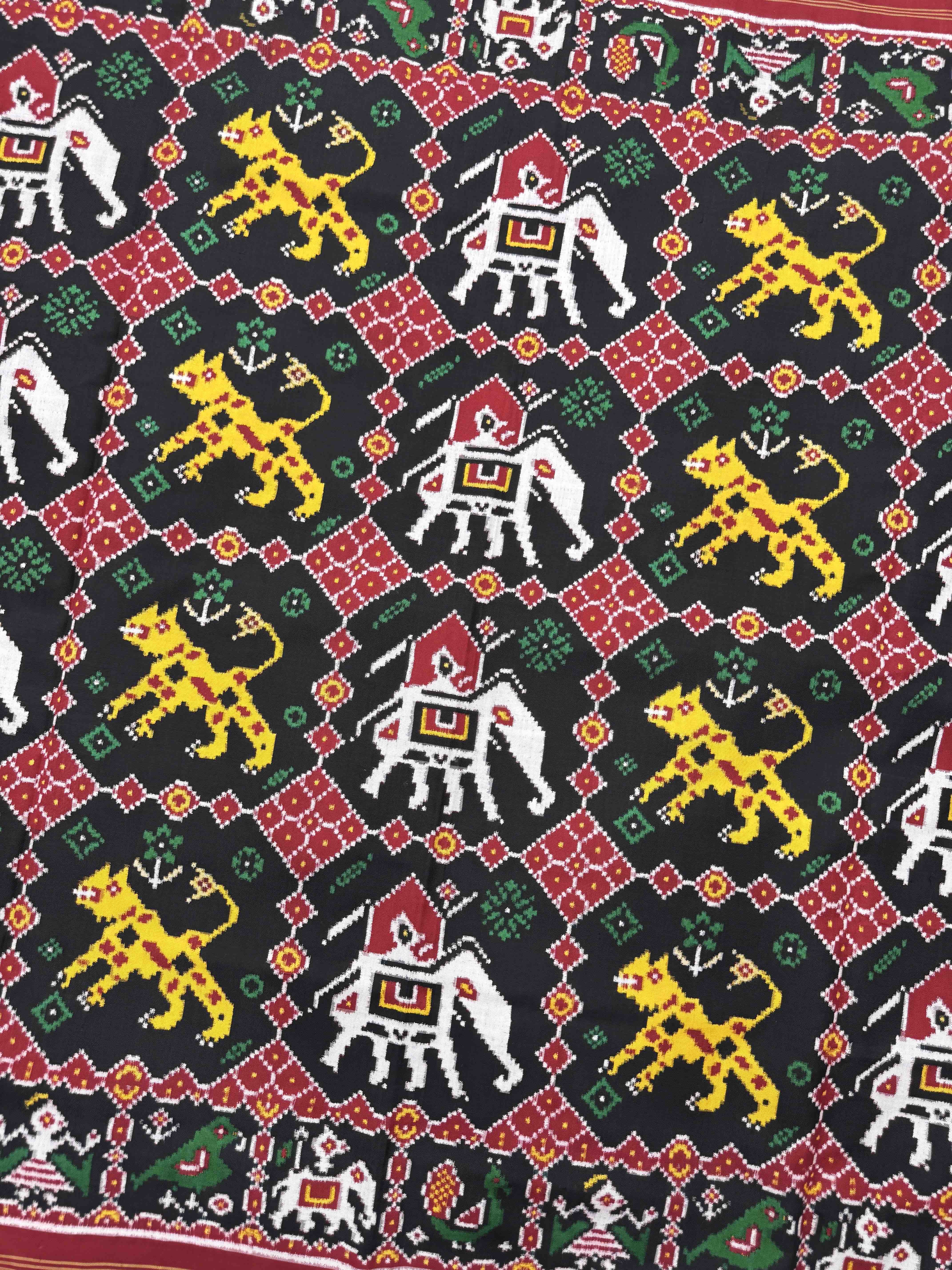 Red & Black Big Figure Vaag Haathi Double Ikat Patan Patola Saree