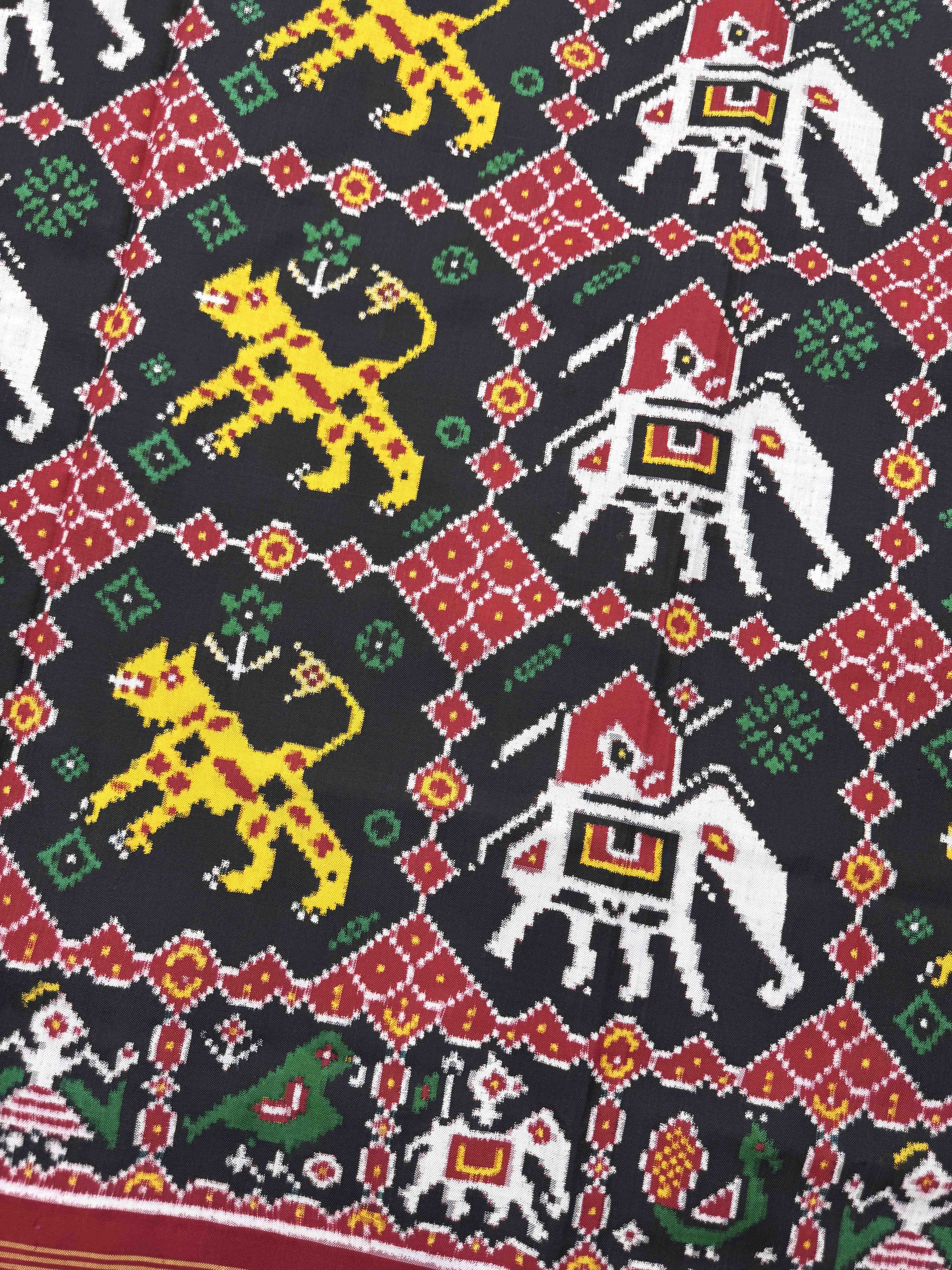 Red & Black Big Figure Vaag Haathi Double Ikat Patan Patola Saree