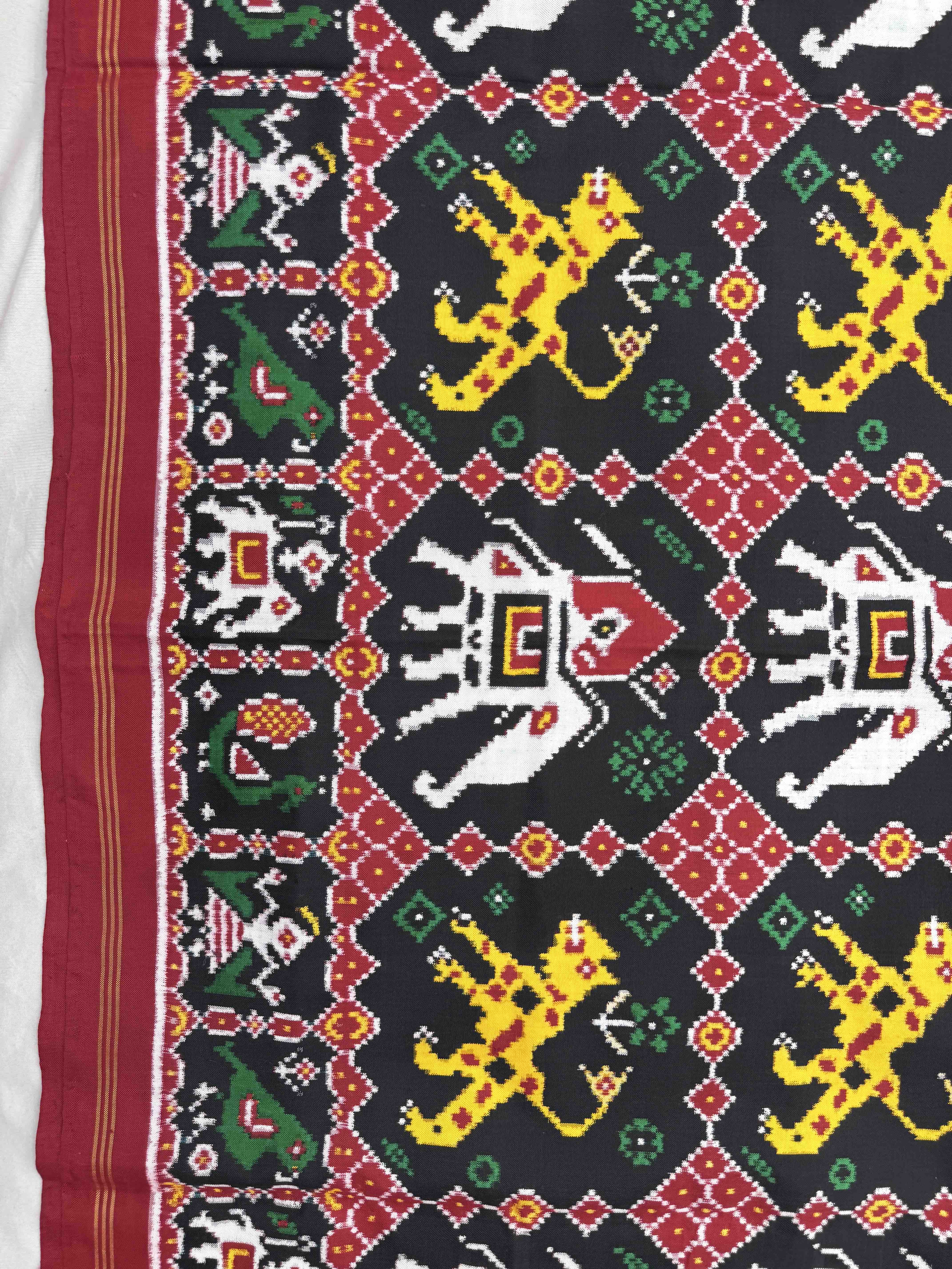 Red & Black Big Figure Vaag Haathi Double Ikat Patan Patola Saree