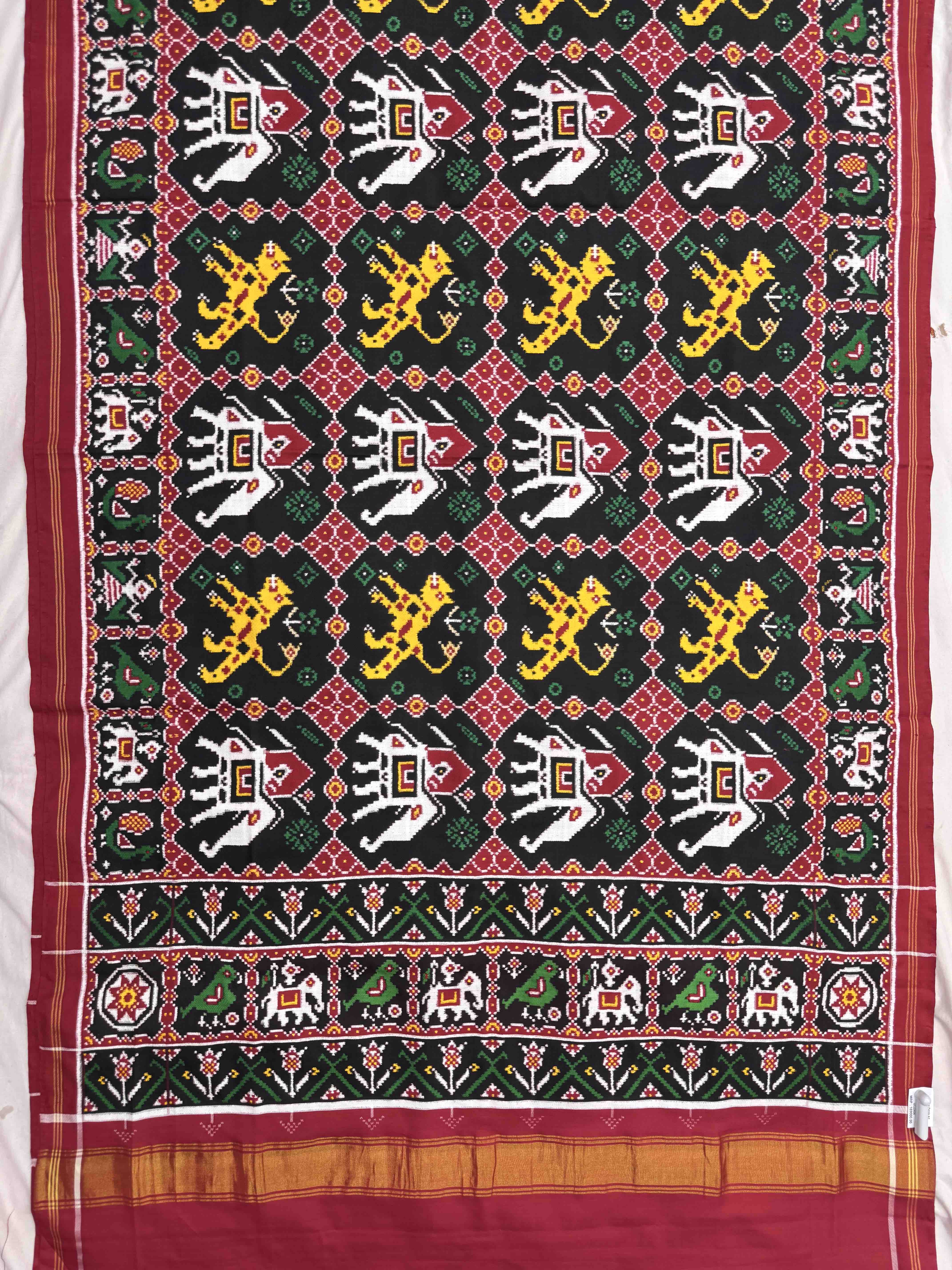 Red & Black Big Figure Vaag Haathi Double Ikat Patan Patola Saree
