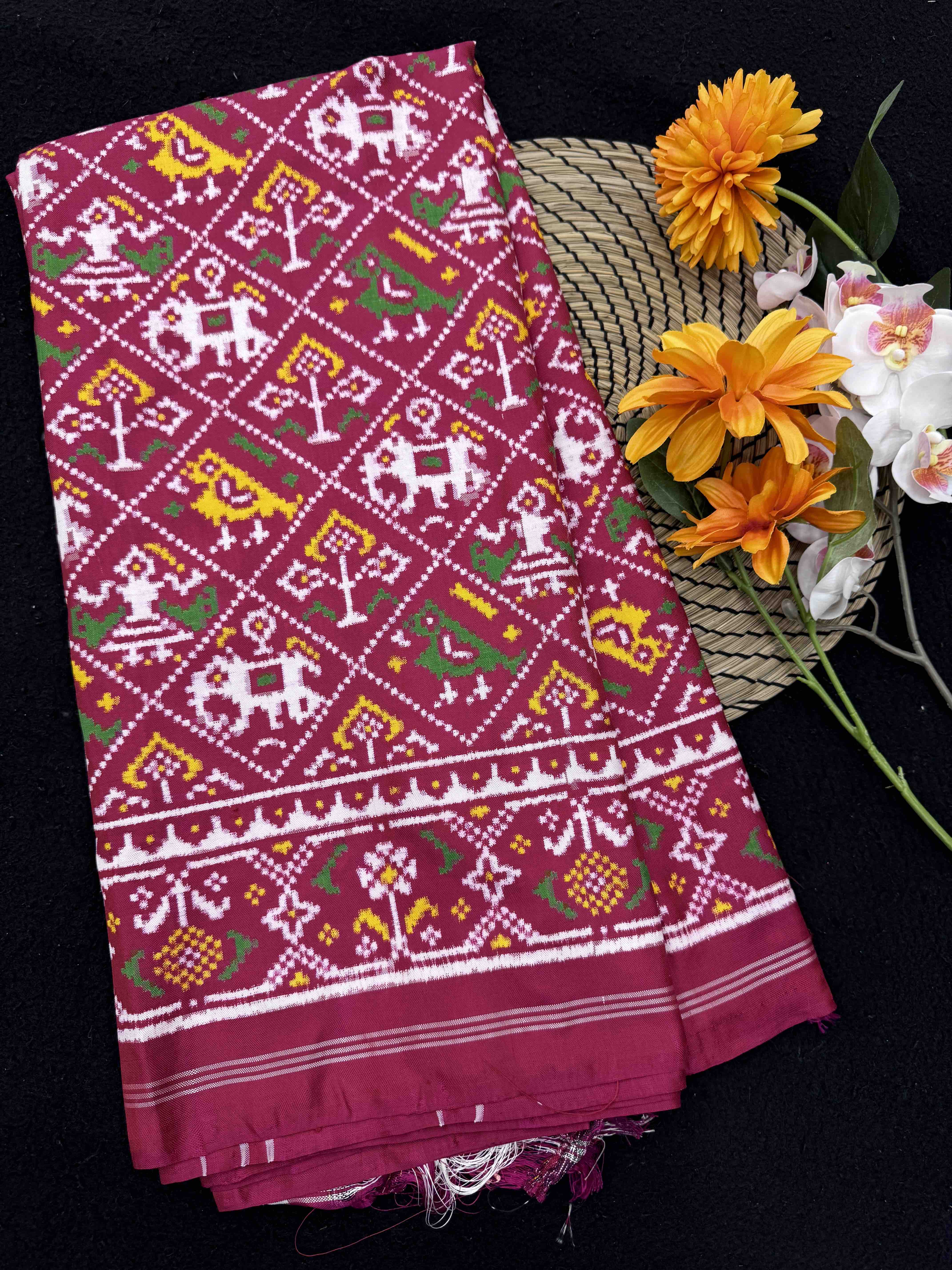 Dark Pink Small Narikunj Double Ikat Patan Patola Saree
