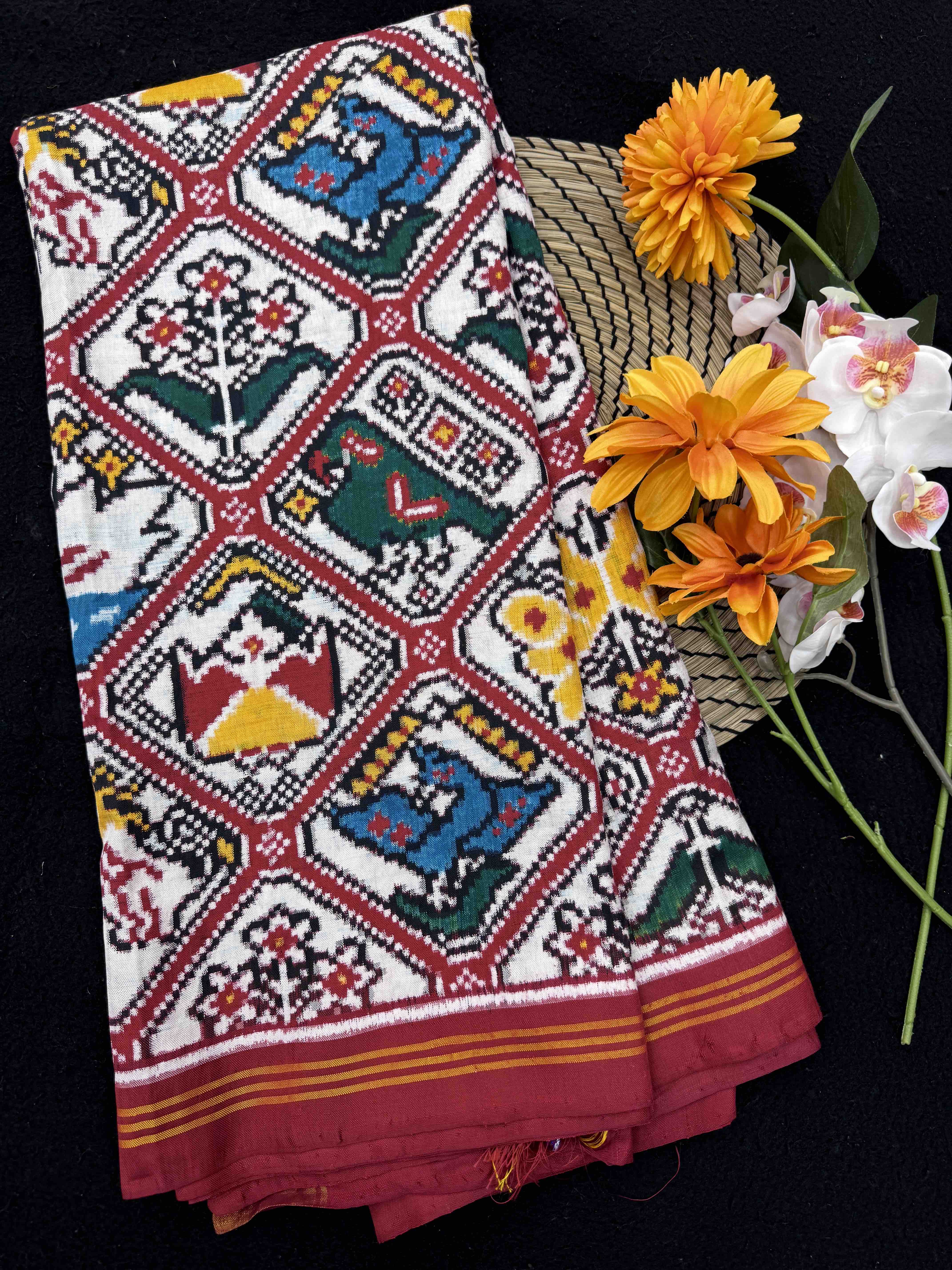 Red & White Narikunj Double Ikat Patan Patola Saree