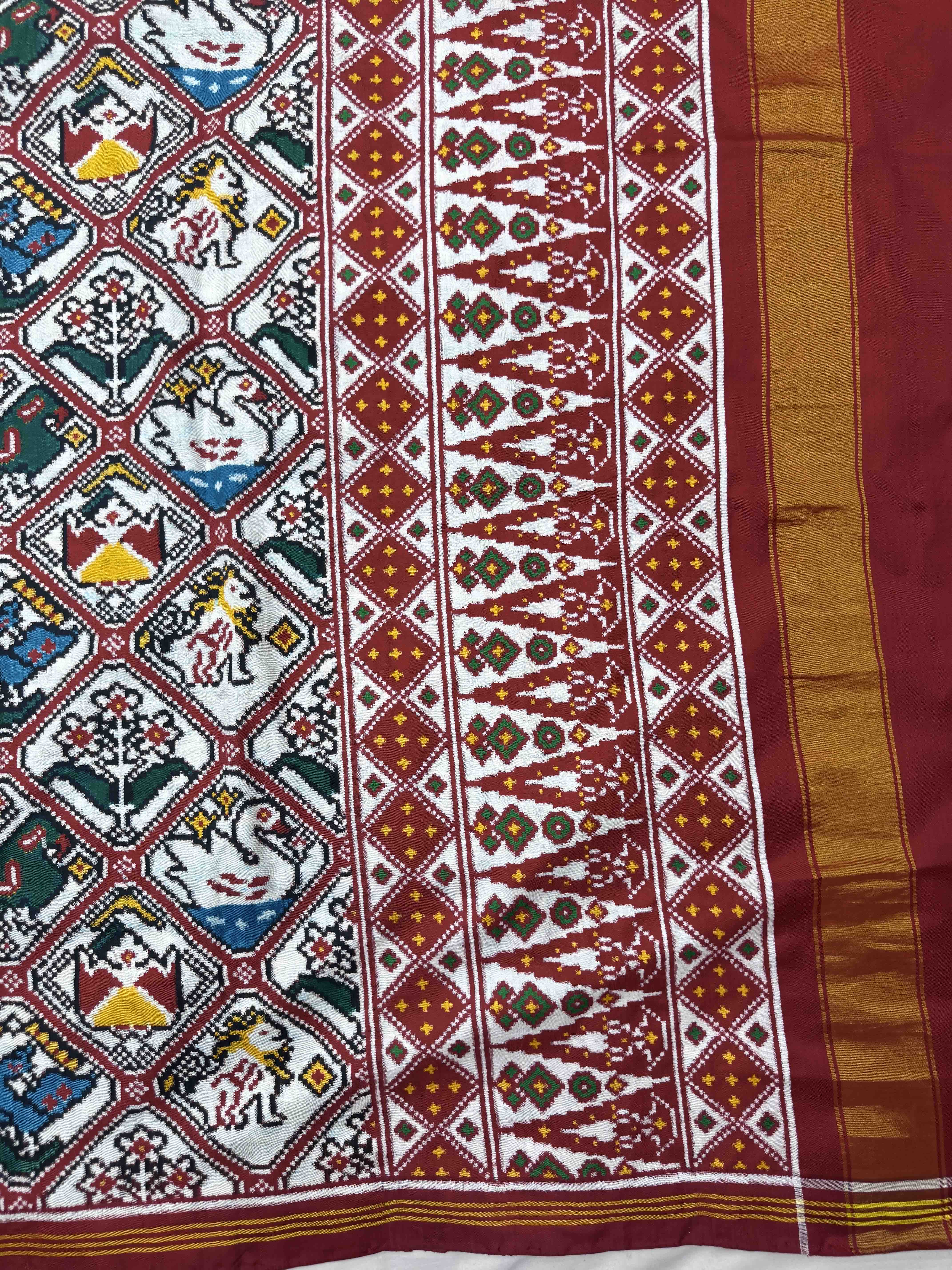 Red & White Narikunj Double Ikat Patan Patola Saree