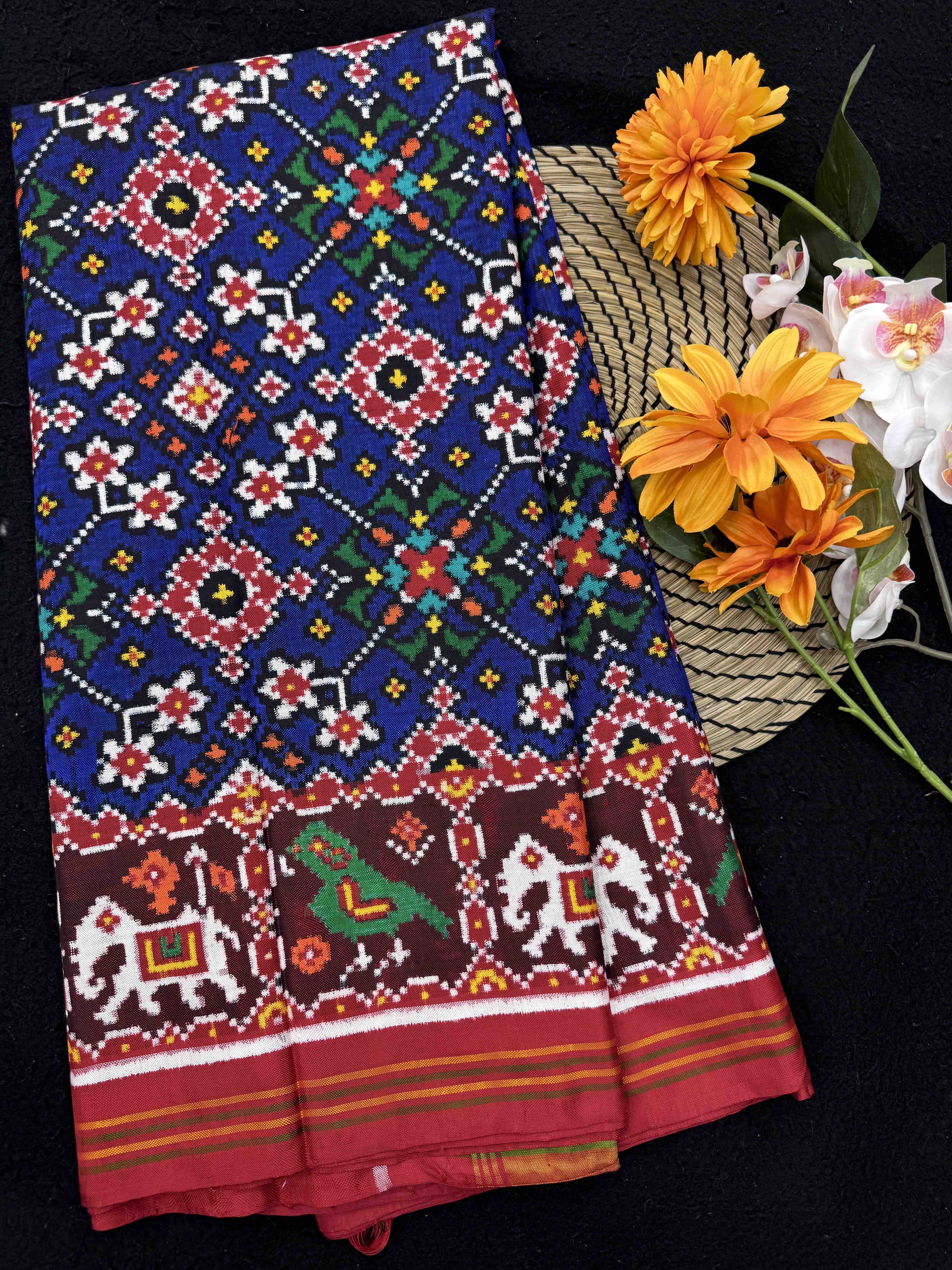 Red & Blue Navratan Double Ikat Patan Patola Saree