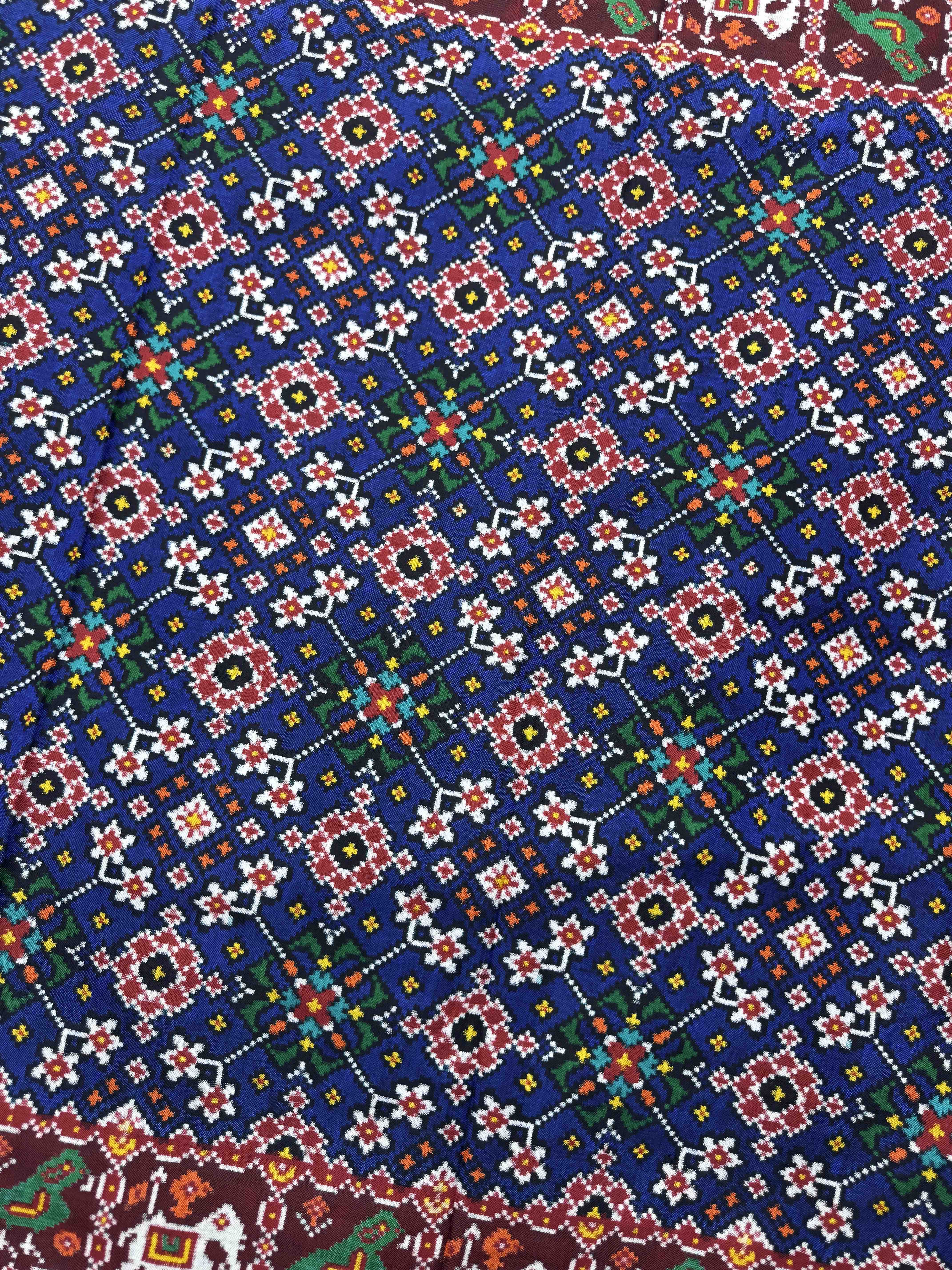 Red & Blue Navratan Double Ikat Patan Patola Saree
