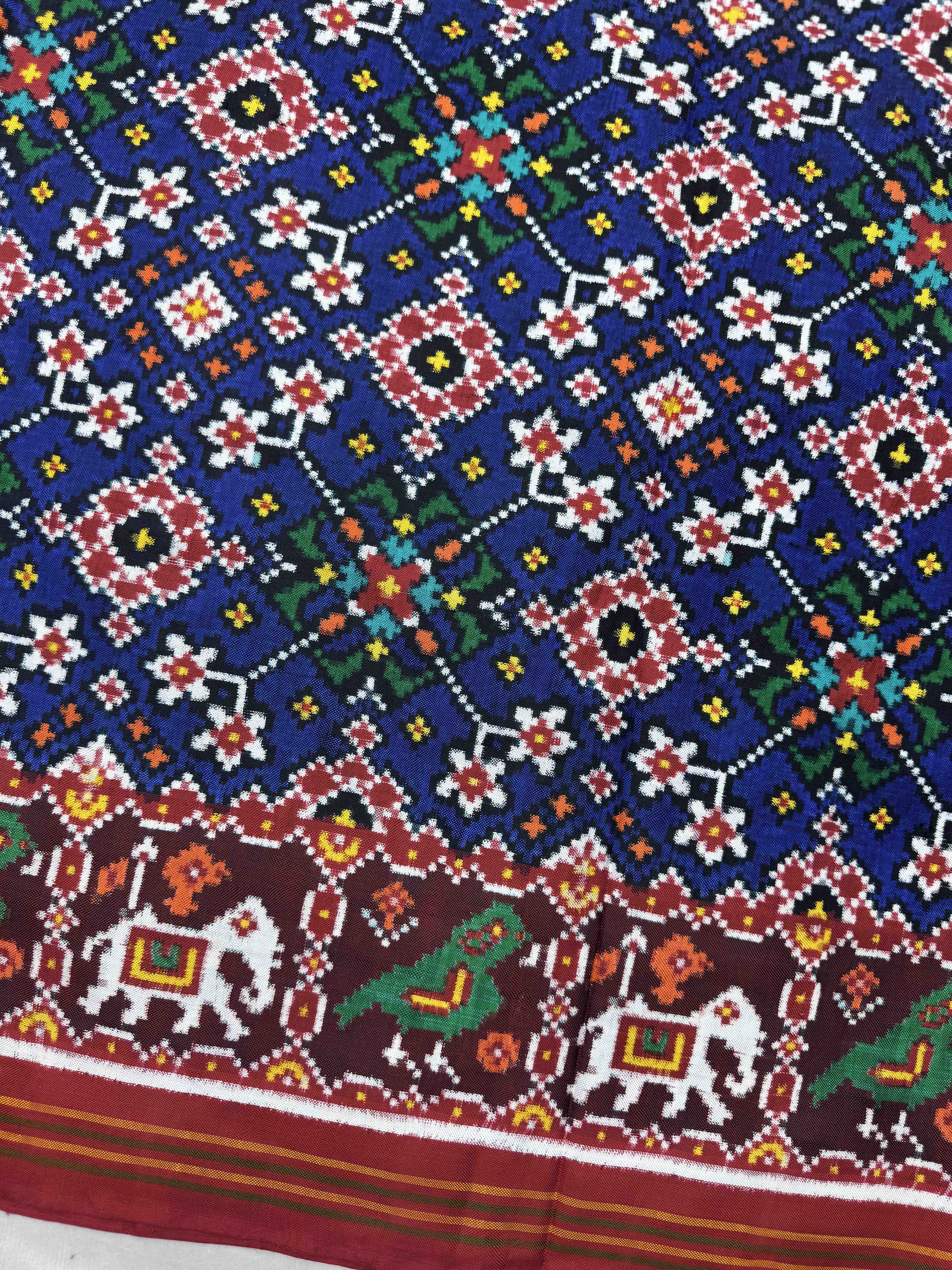 Red & Blue Navratan Double Ikat Patan Patola Saree