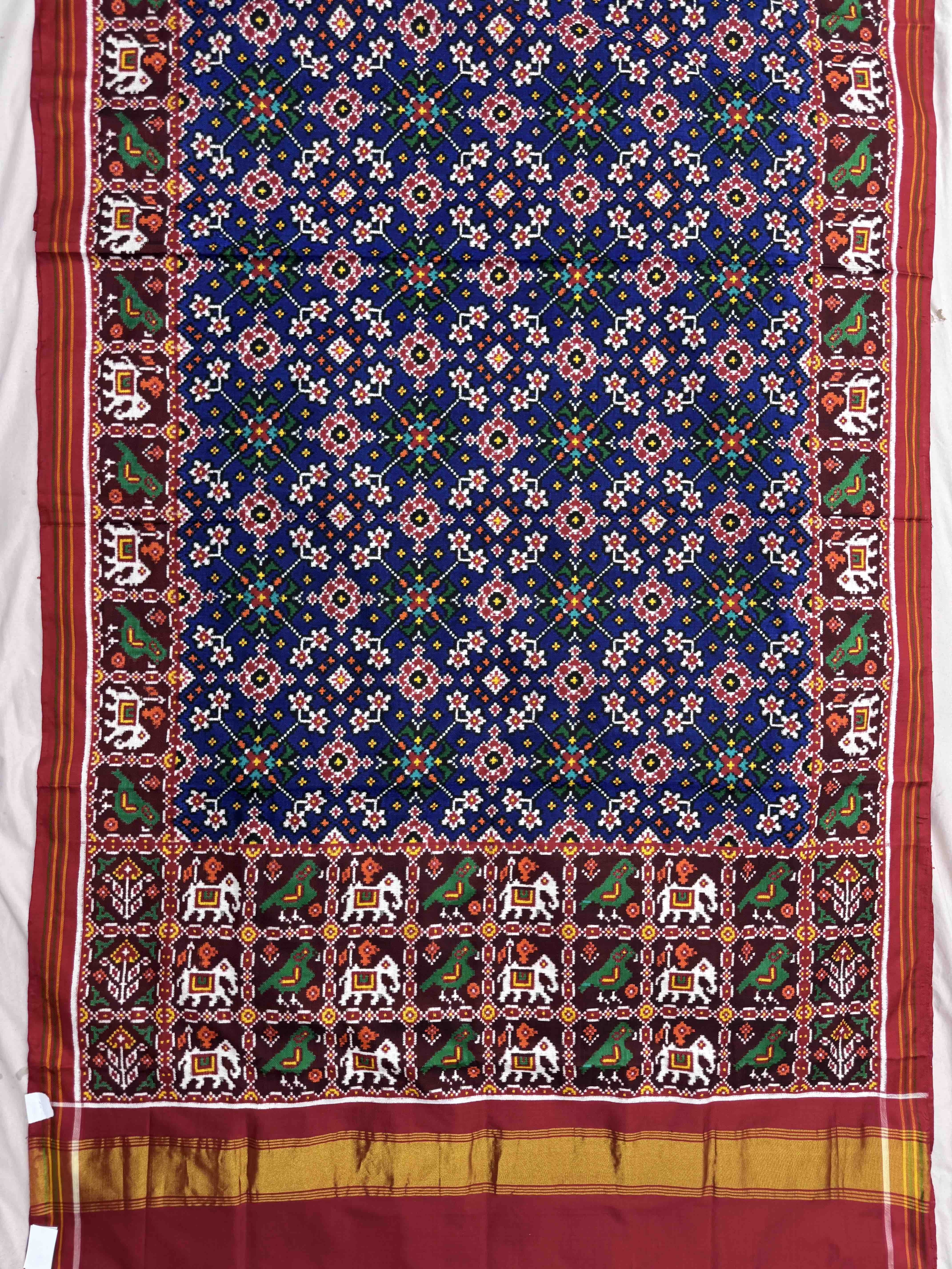 Red & Blue Navratan Double Ikat Patan Patola Saree
