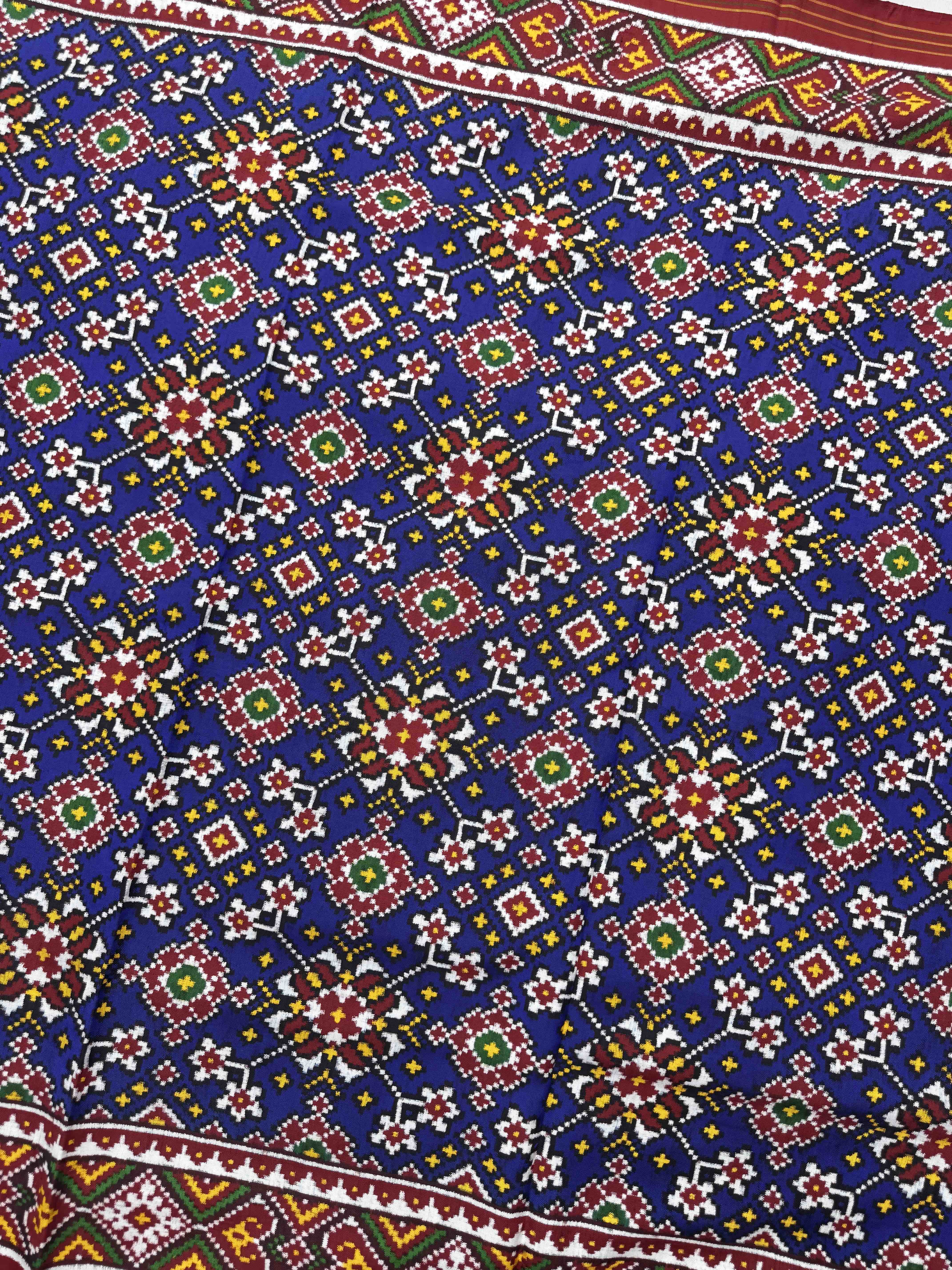 Red & Blue Navratan Double Ikat Patan Patola Saree