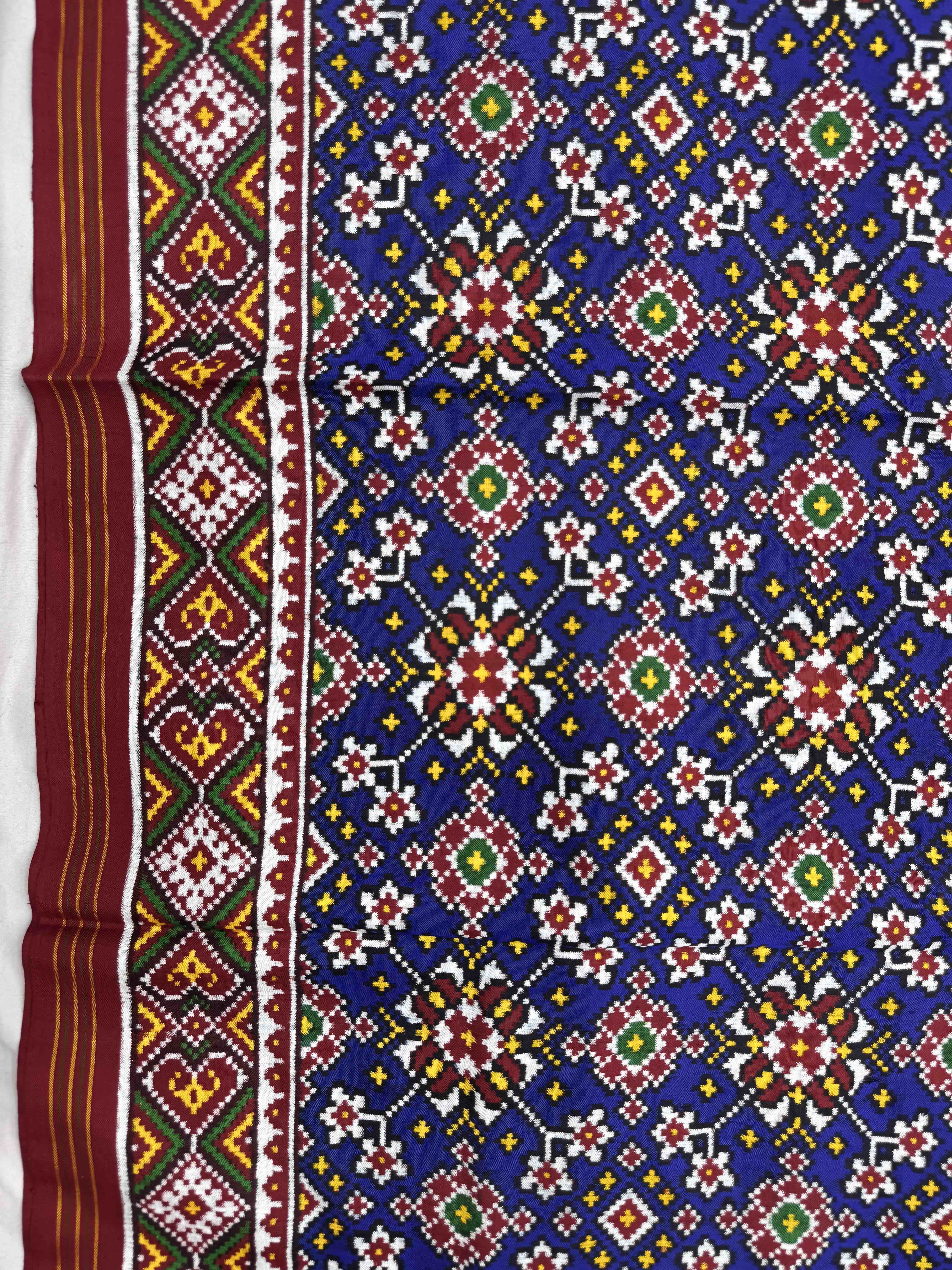 Red & Blue Navratan Double Ikat Patan Patola Saree