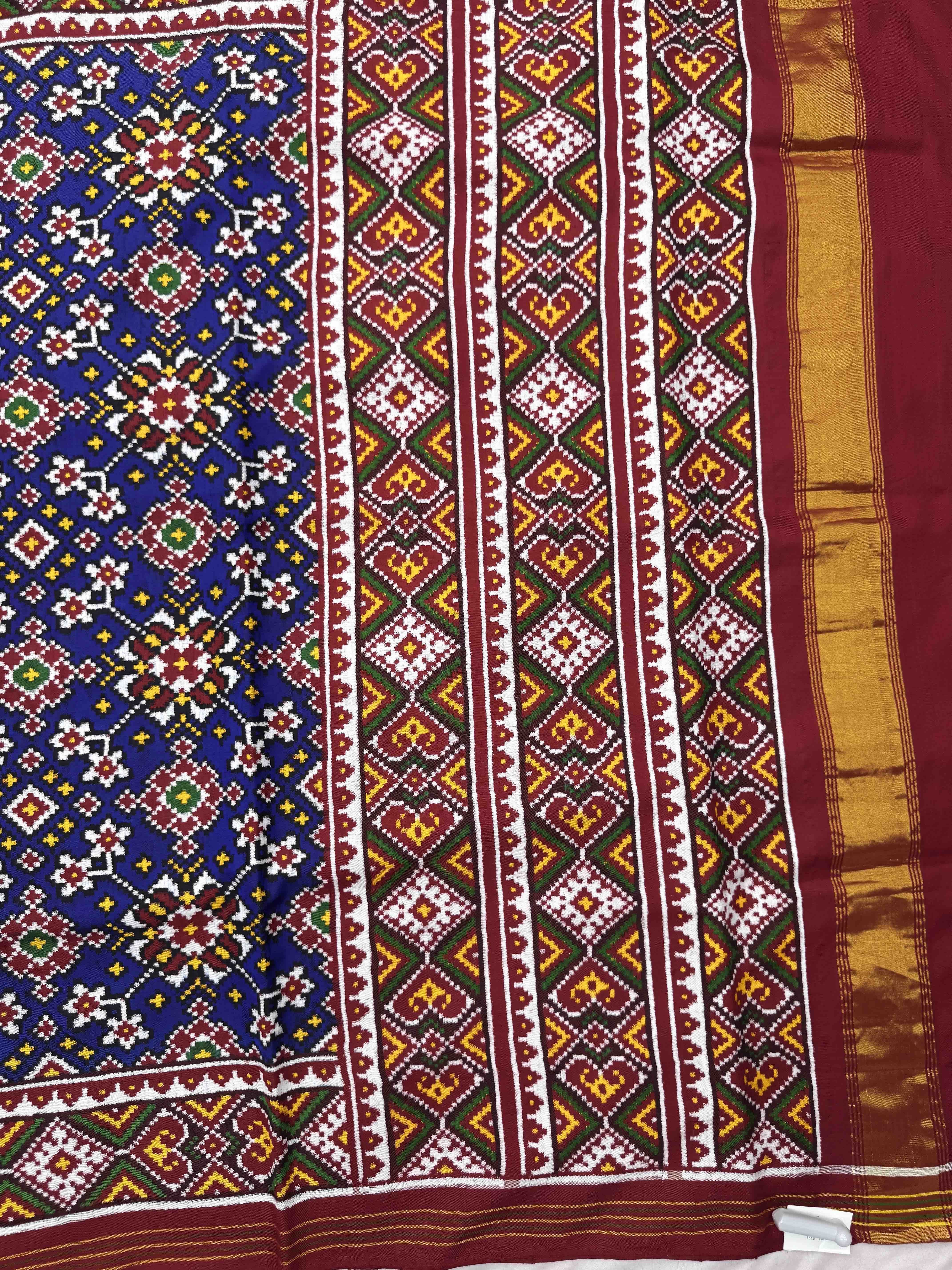 Red & Blue Navratan Double Ikat Patan Patola Saree