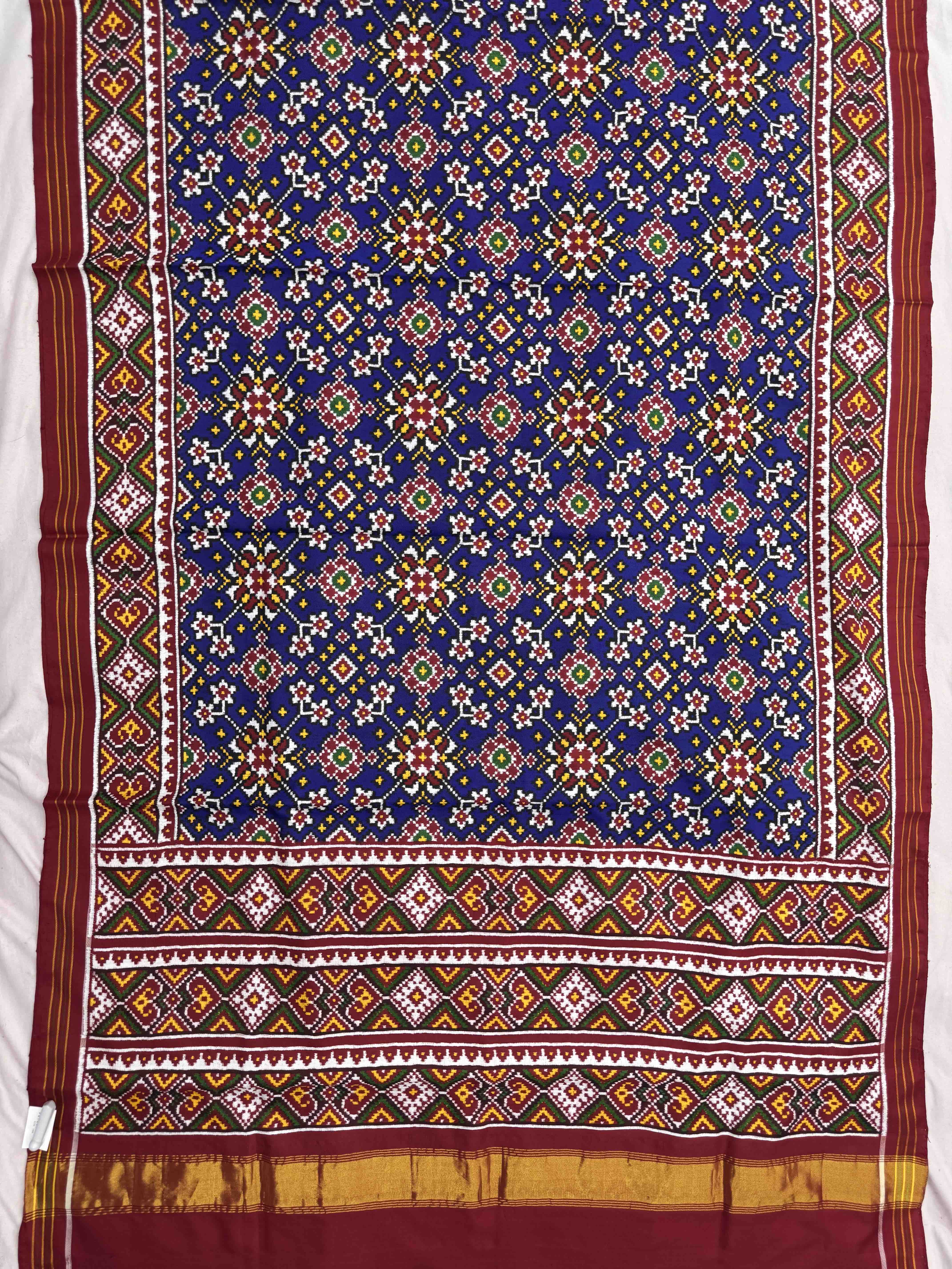 Red & Blue Navratan Double Ikat Patan Patola Saree