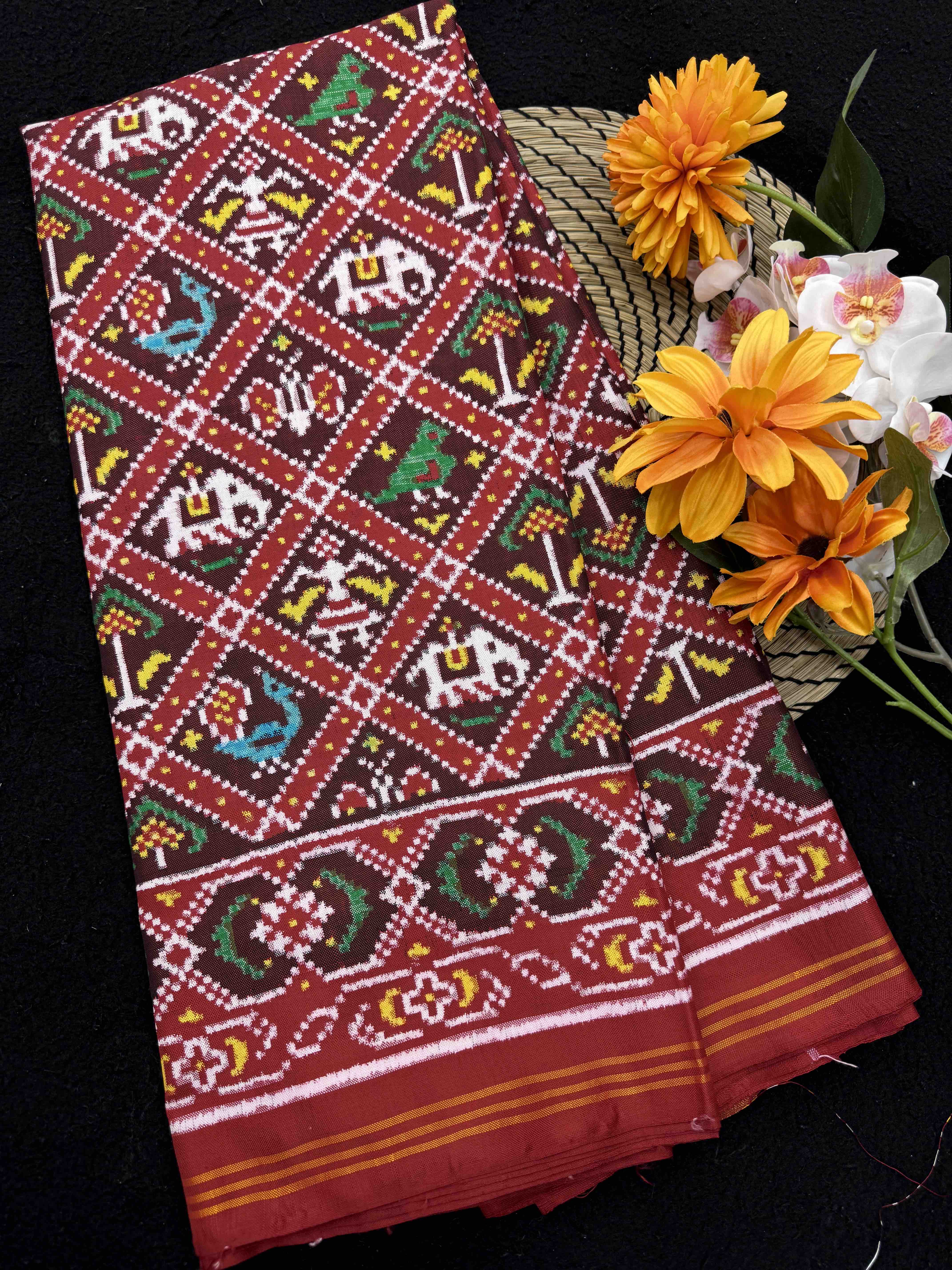 Red & Maroon Small Narikunj Double Ikat Patan Patola Saree