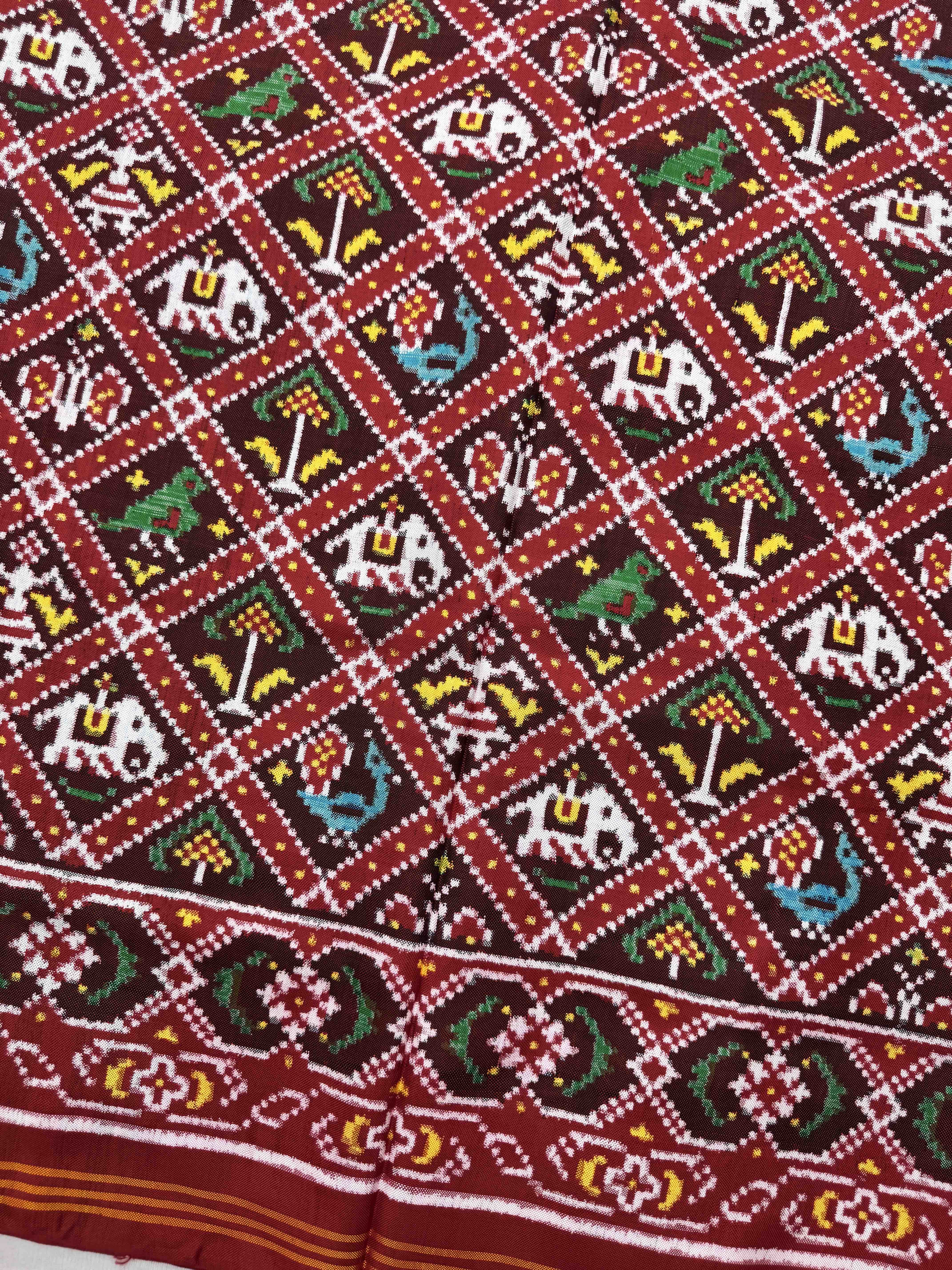 Red & Maroon Small Narikunj Double Ikat Patan Patola Saree