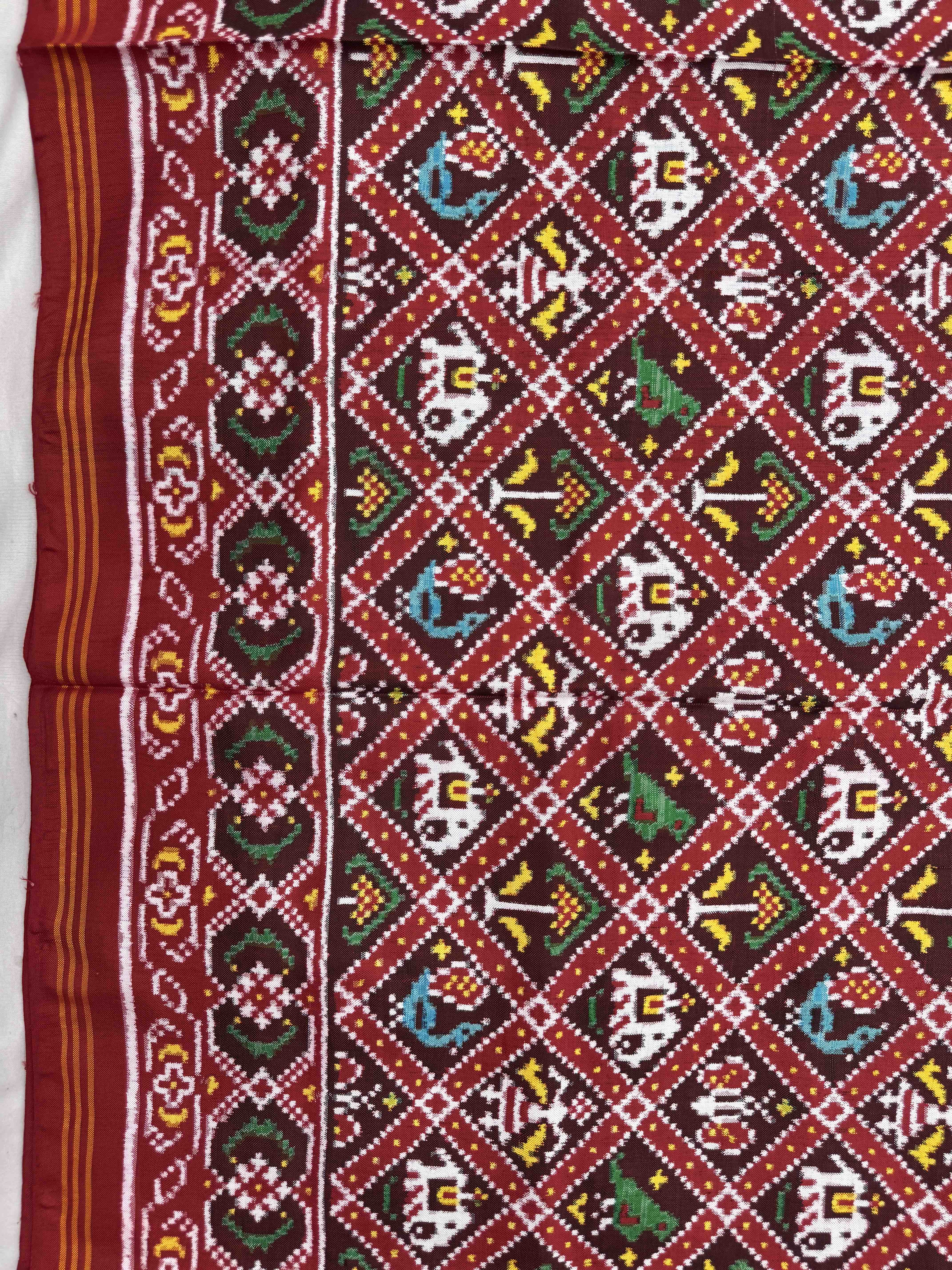 Red & Maroon Small Narikunj Double Ikat Patan Patola Saree
