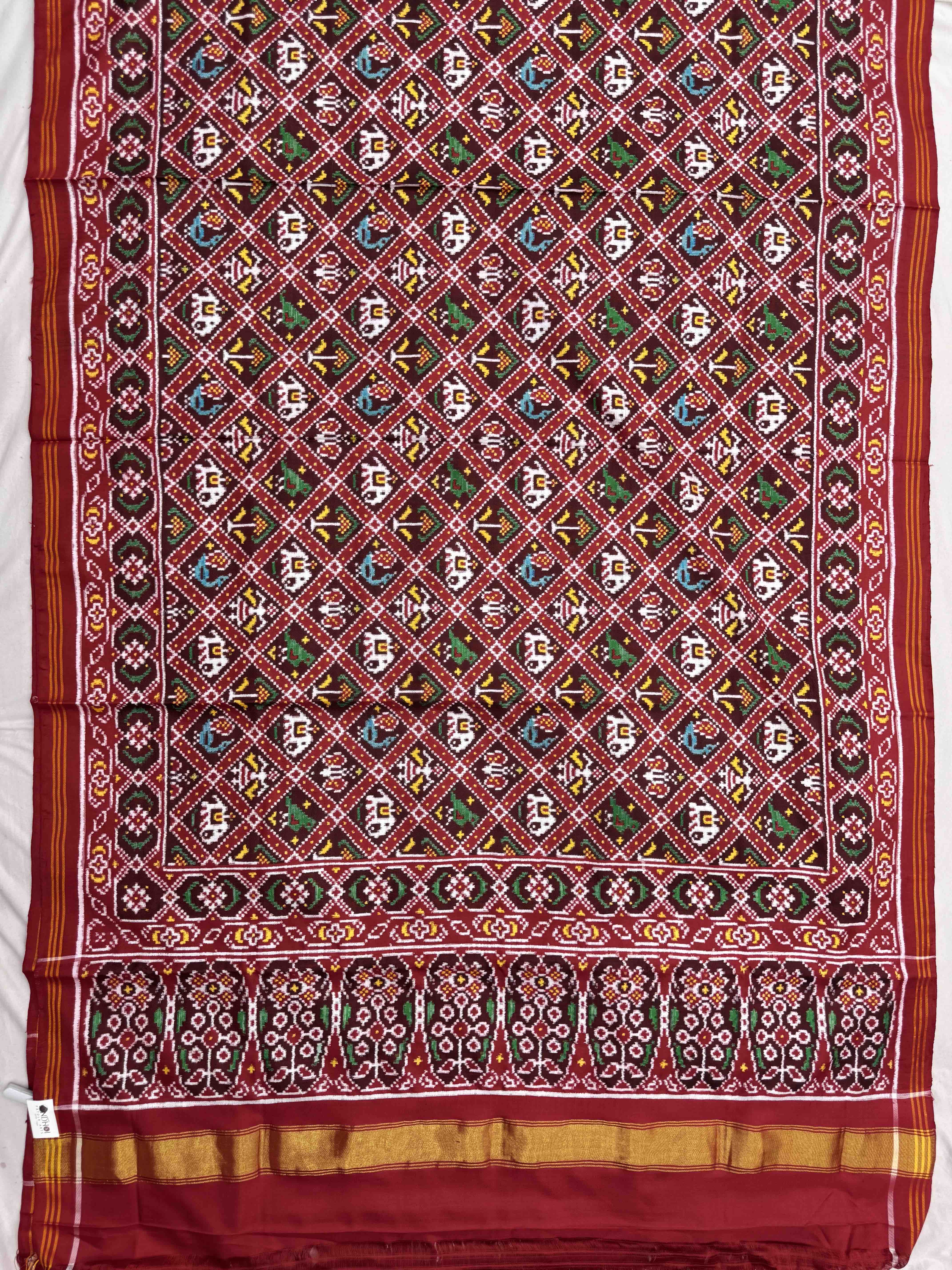 Red & Maroon Small Narikunj Double Ikat Patan Patola Saree