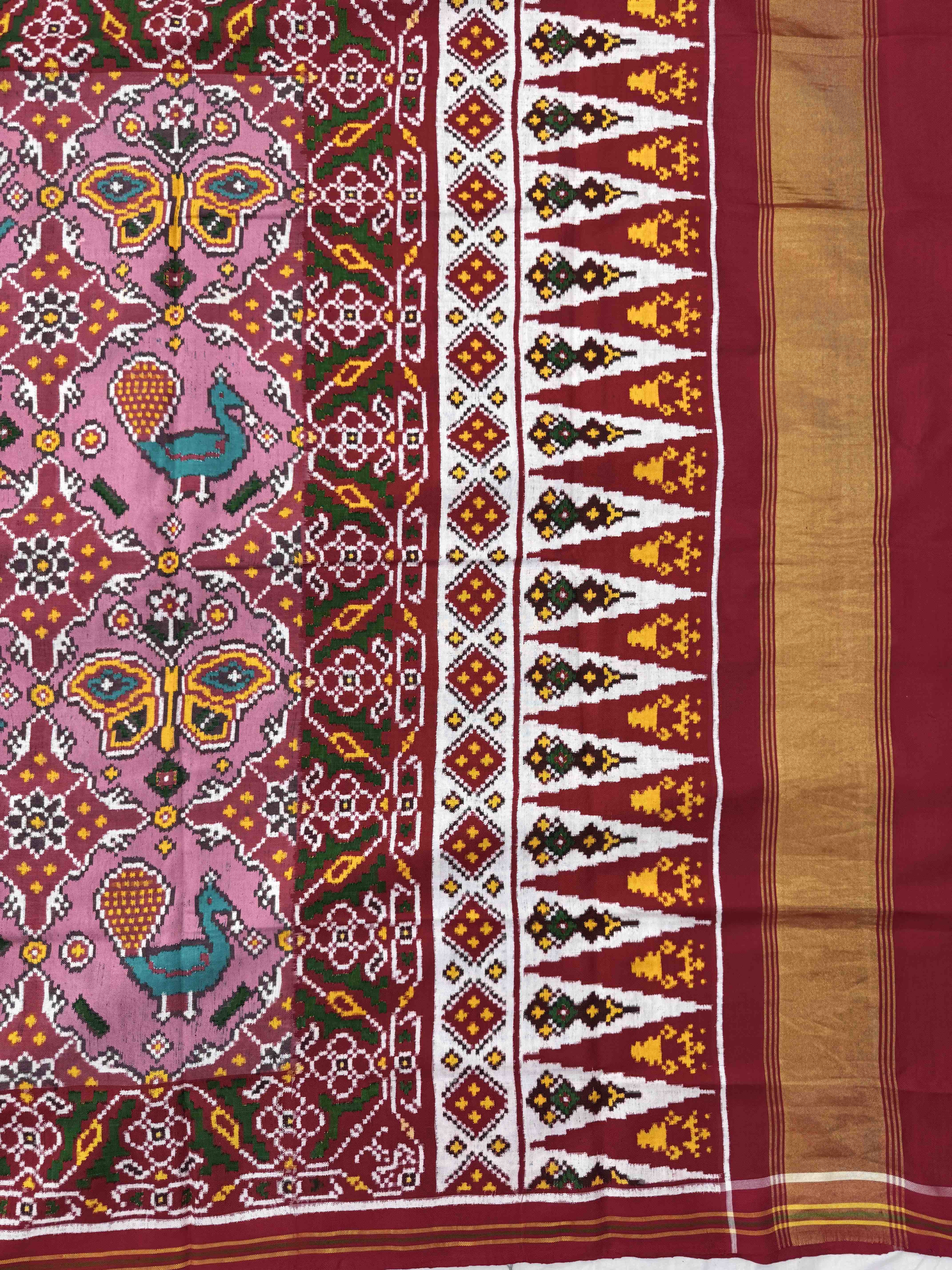 Red & Light Pink Narikunj Chhabdi Double Ikat Patan Patola Saree