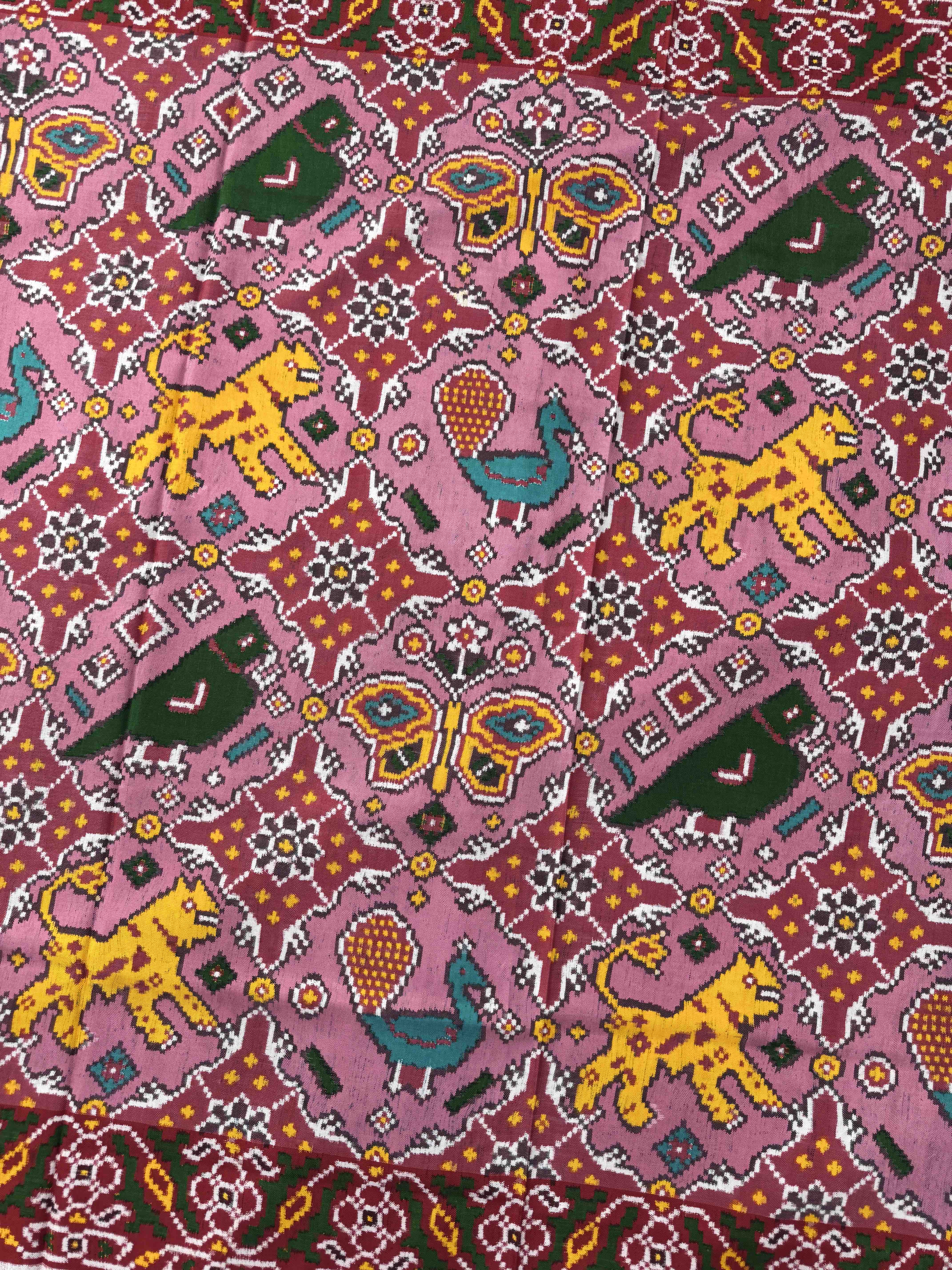 Red & Light Pink Narikunj Chhabdi Double Ikat Patan Patola Saree