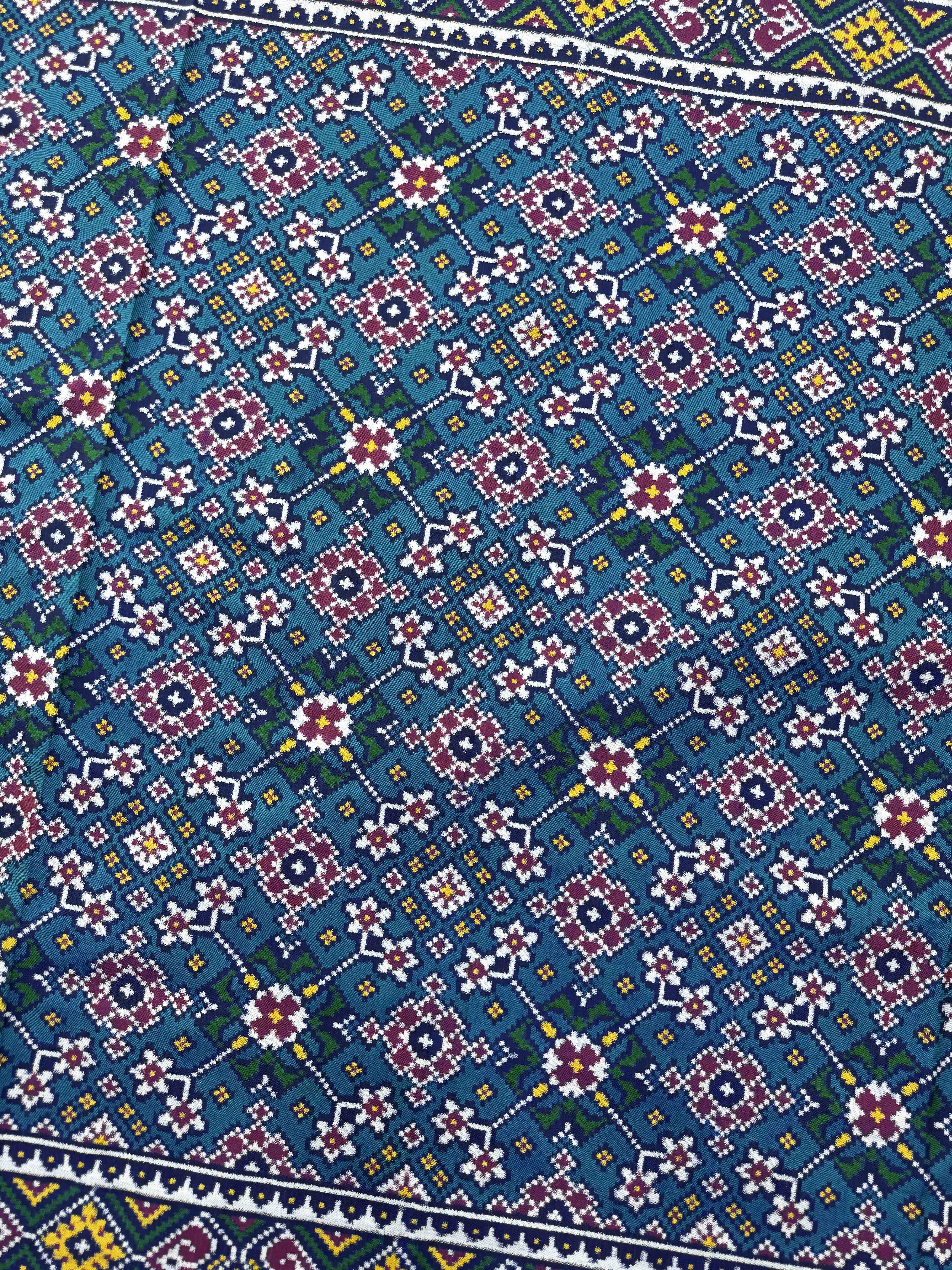 Blue & Turquoise Navratan Double Ikat Patan Patola Saree
