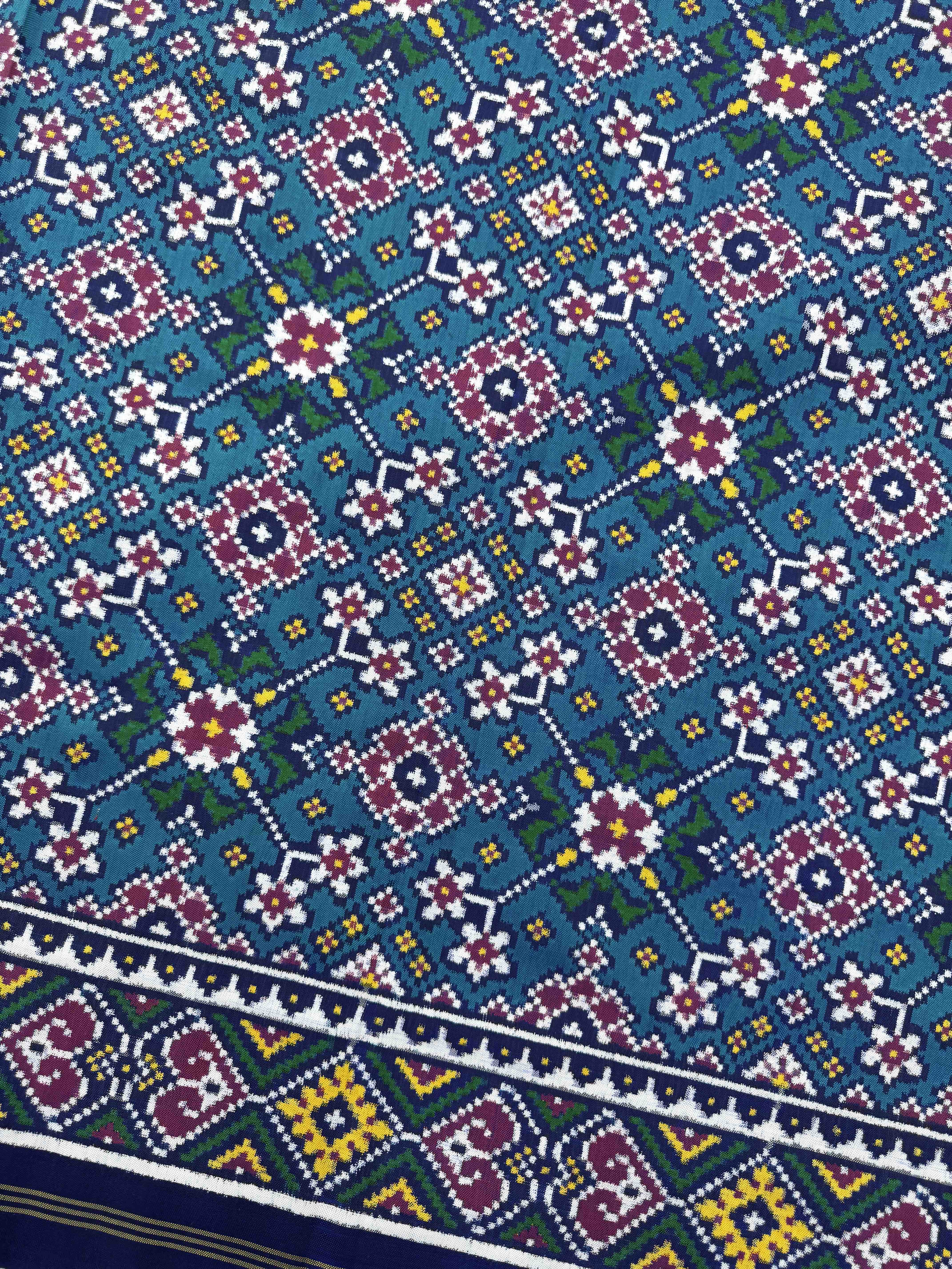 Blue & Turquoise Navratan Double Ikat Patan Patola Saree