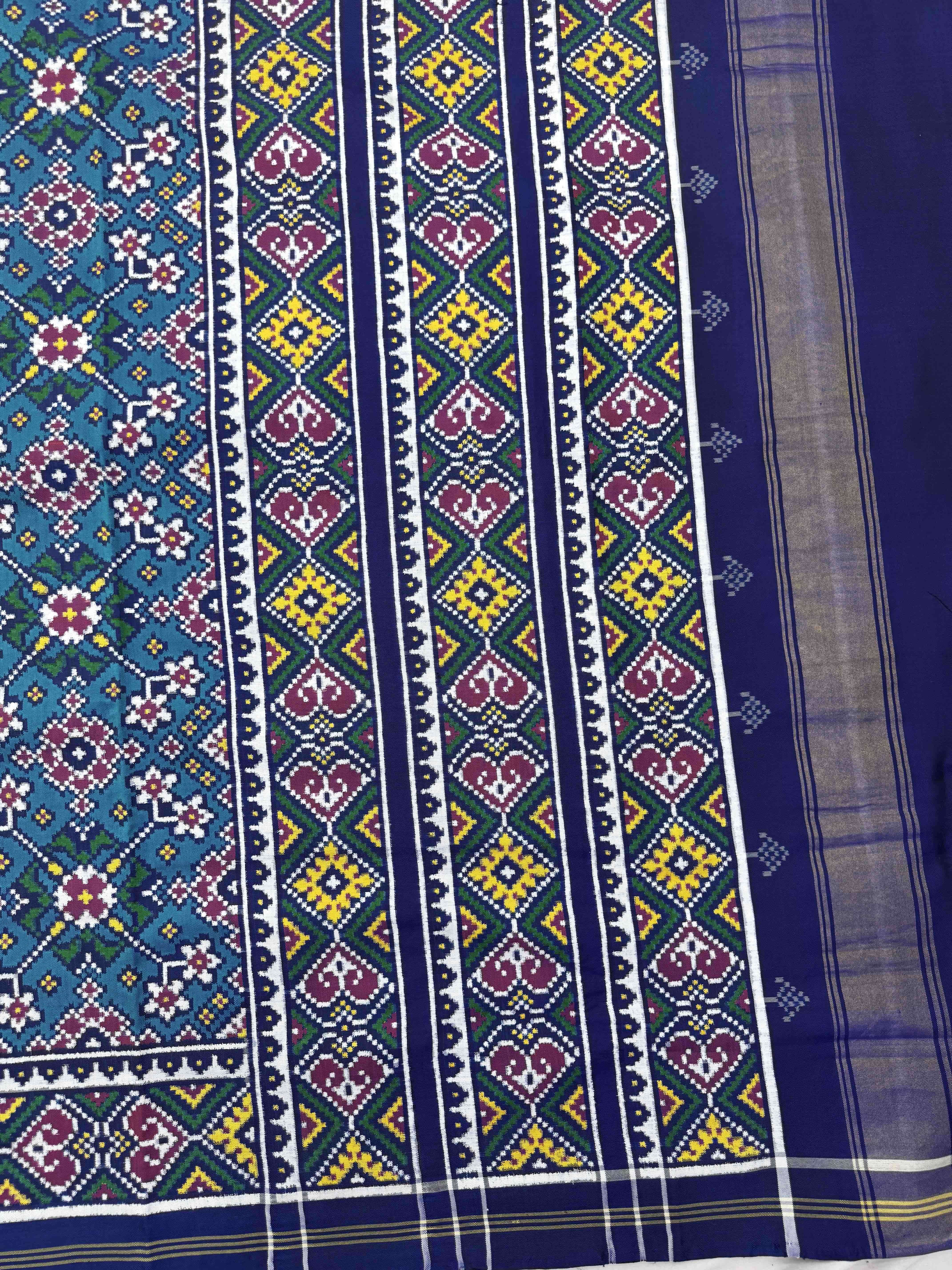 Blue & Turquoise Navratan Double Ikat Patan Patola Saree