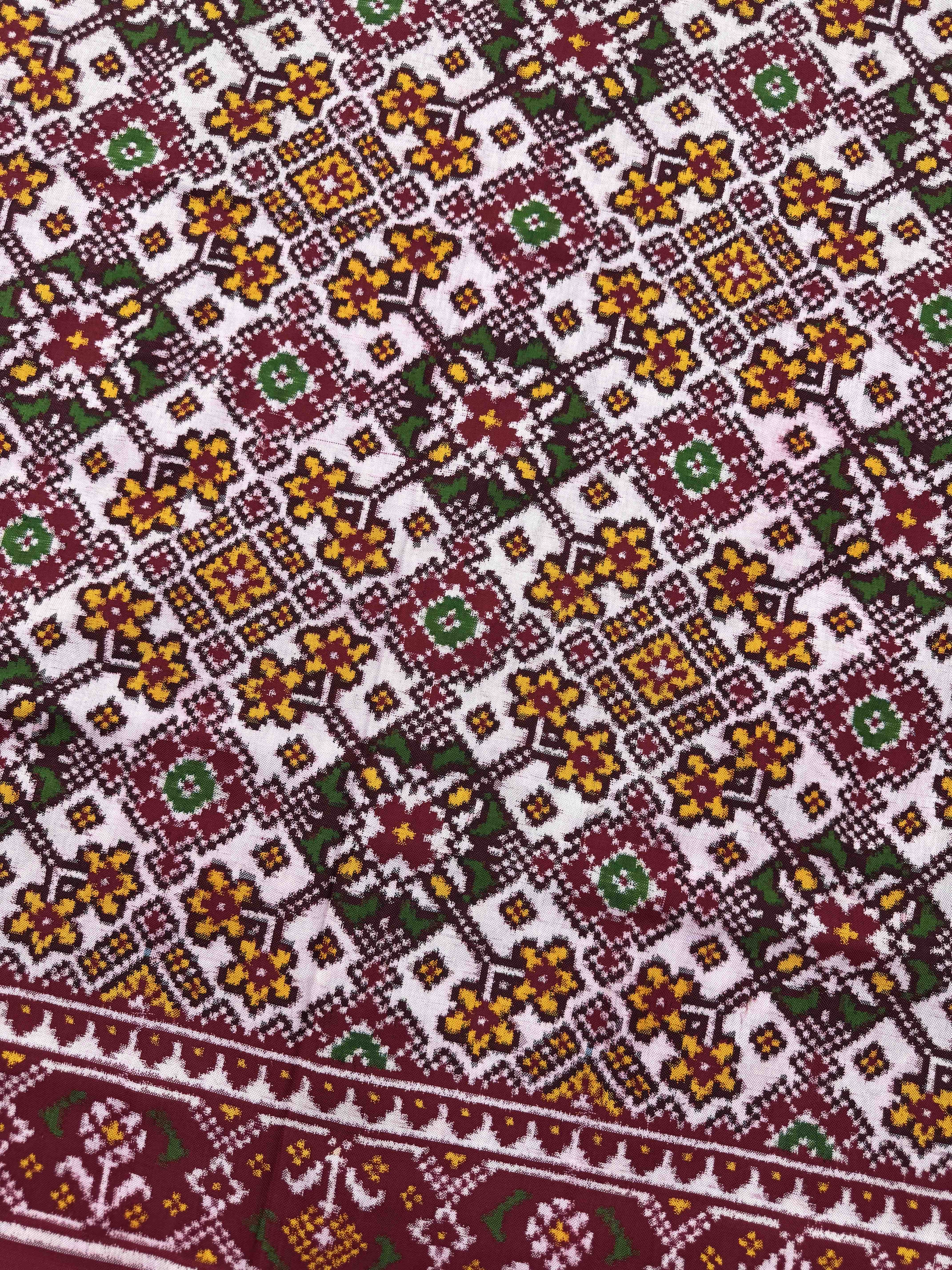 Red & White Navratan Double Ikat Patan Patola Saree