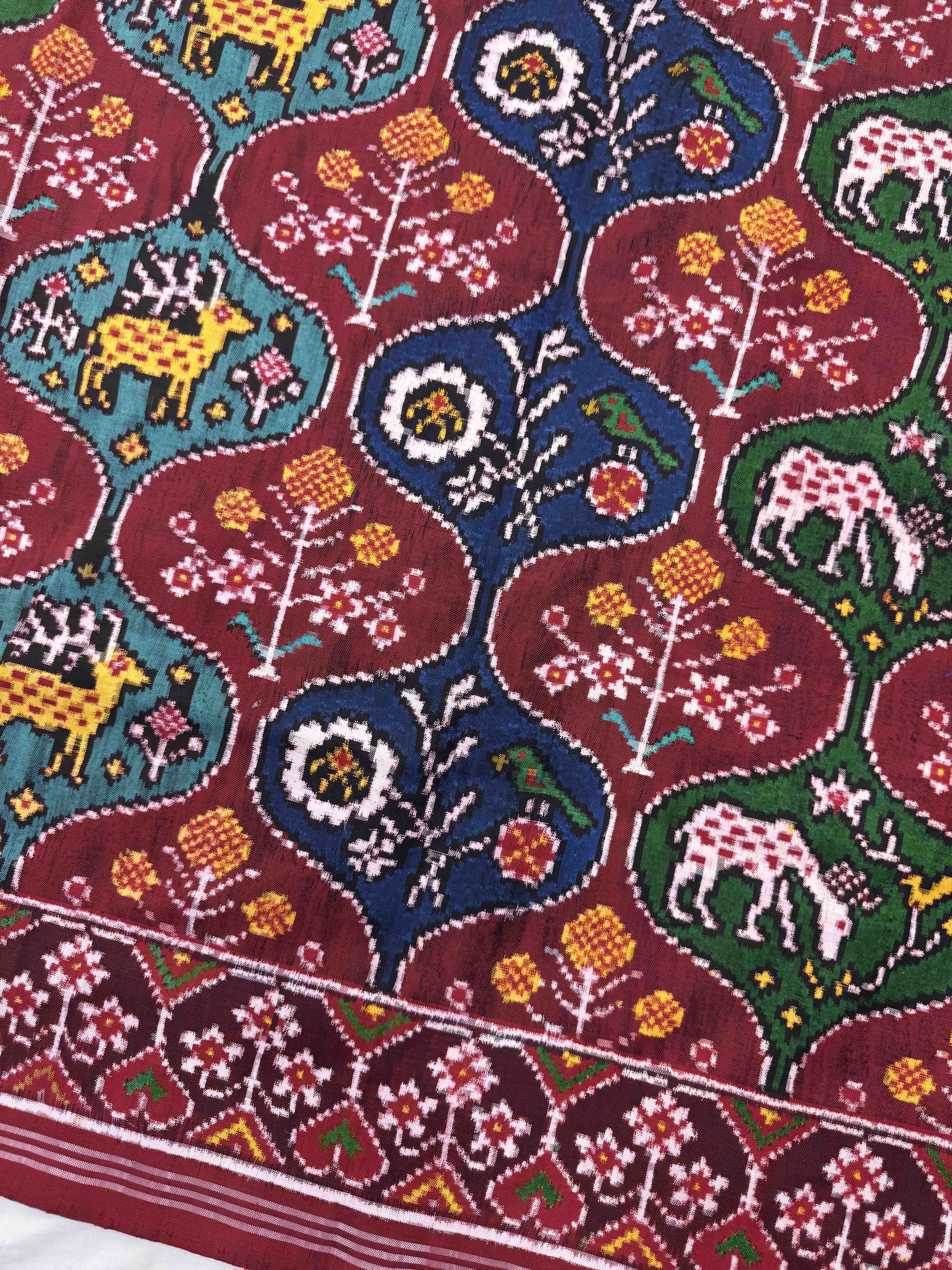 Red & Multicolor Flower Deer Matka Double Ikat Patan Patola Saree