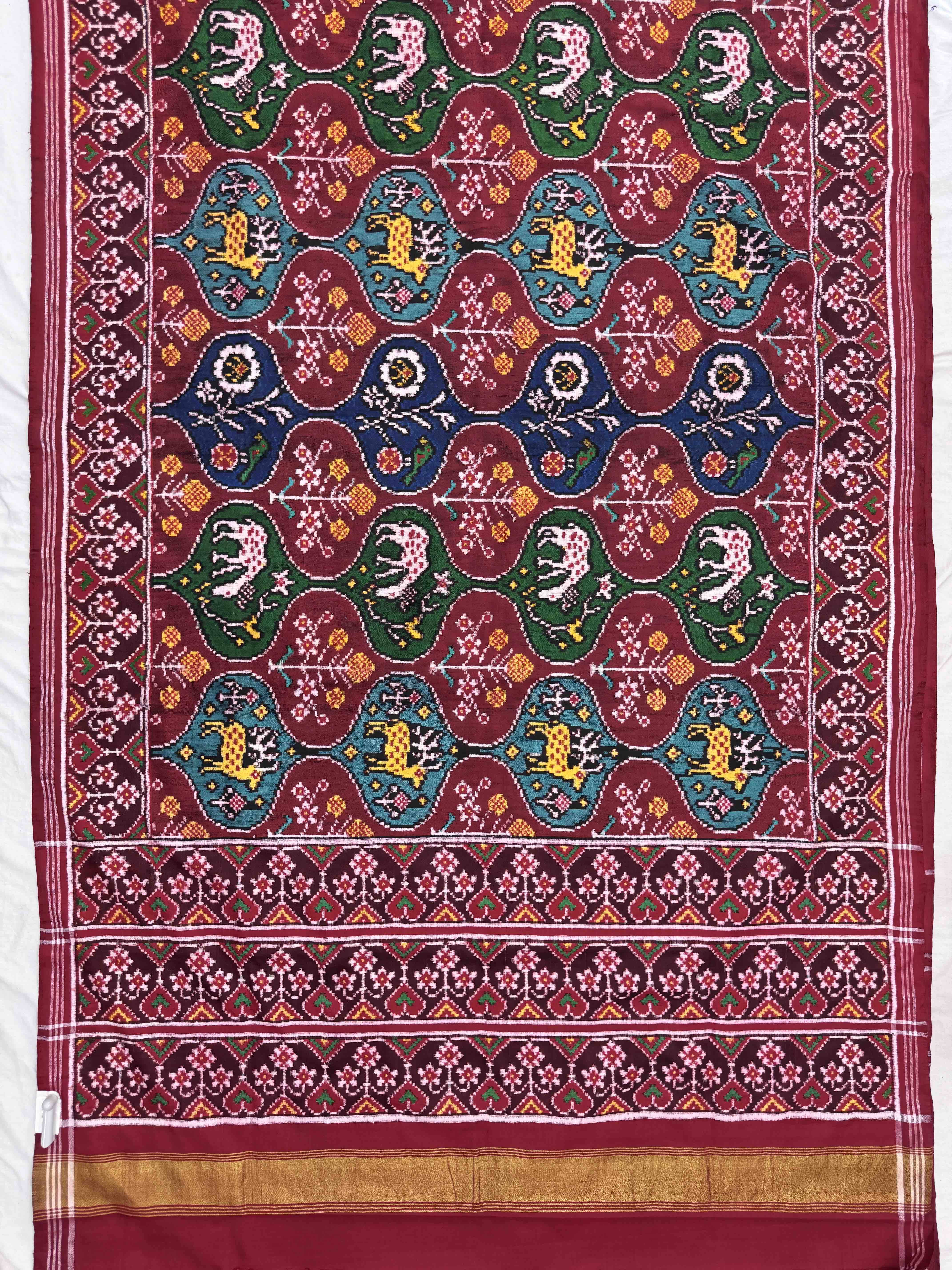 Red & Multicolor Flower Deer Matka Double Ikat Patan Patola Saree